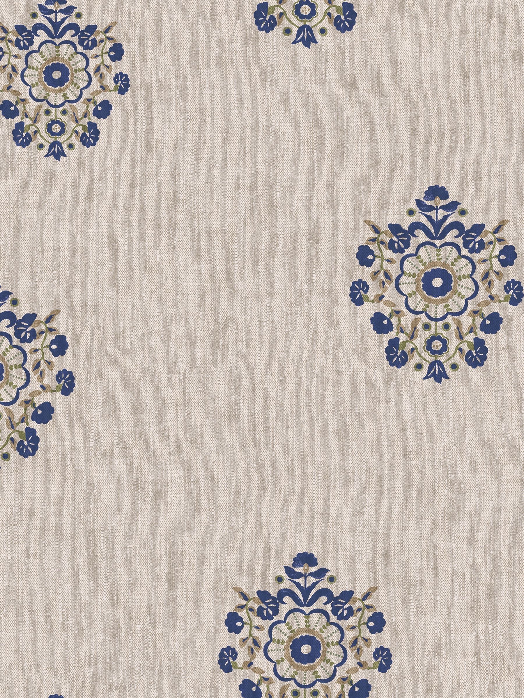 Linen or Blue Grove Motif Print Linen/Blue A4 Wallpaper Sample - Image 2 of 4