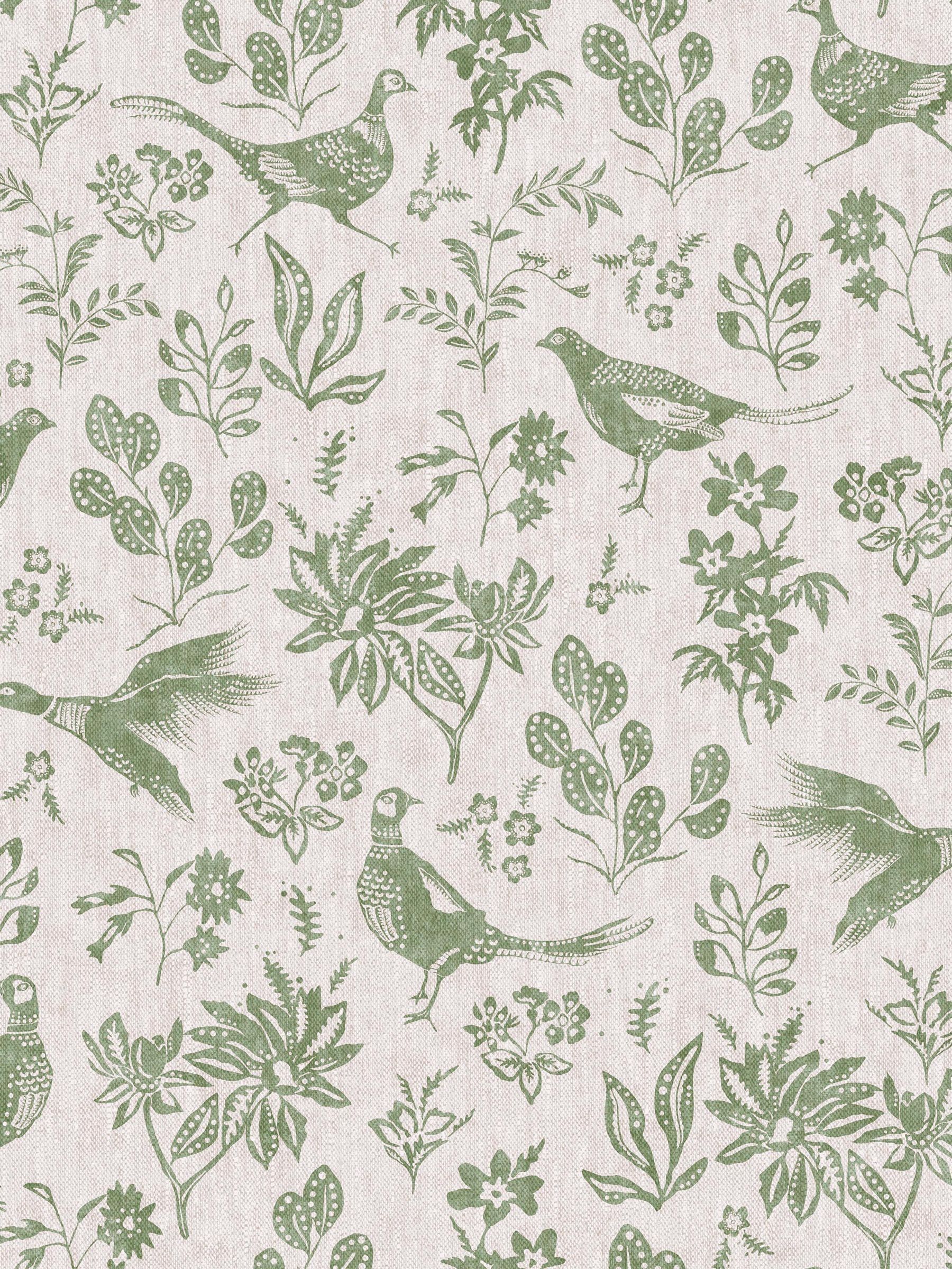 Linen or Green Pheasant Print Linen/Green A4 Wallpaper Sample - Image 2 of 4
