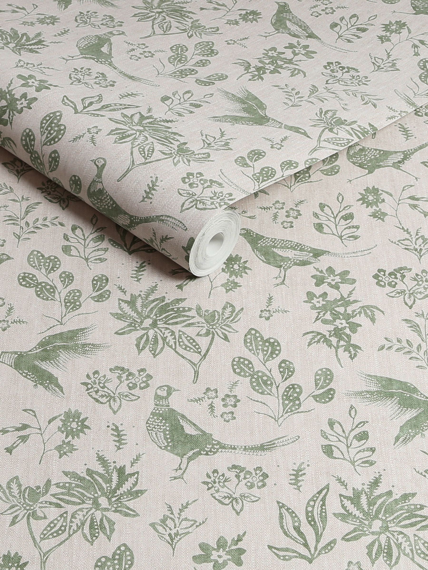 Linen or Green Pheasant Print Linen/Green A4 Wallpaper Sample - Image 3 of 4