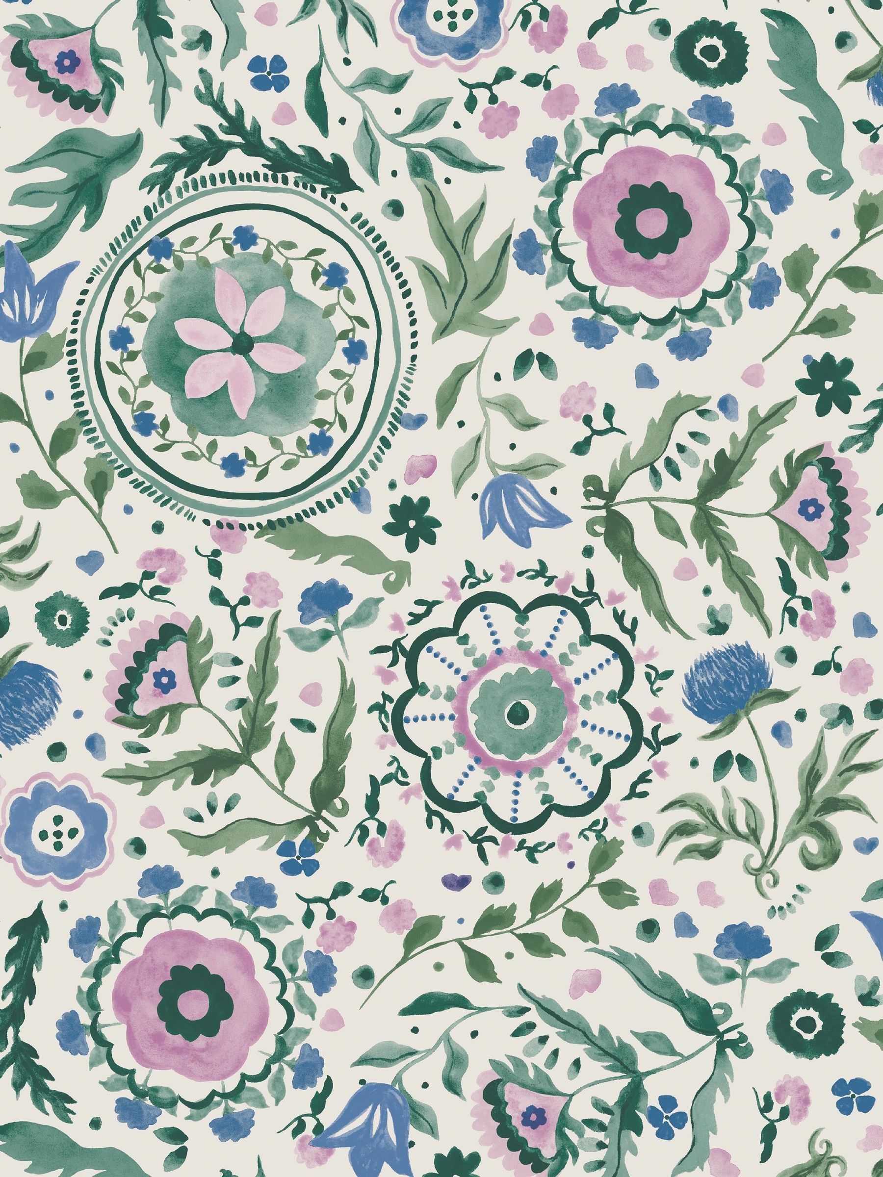 Cream or Multi Festival Flowers Wallpaper Sample - Image 2 of 4