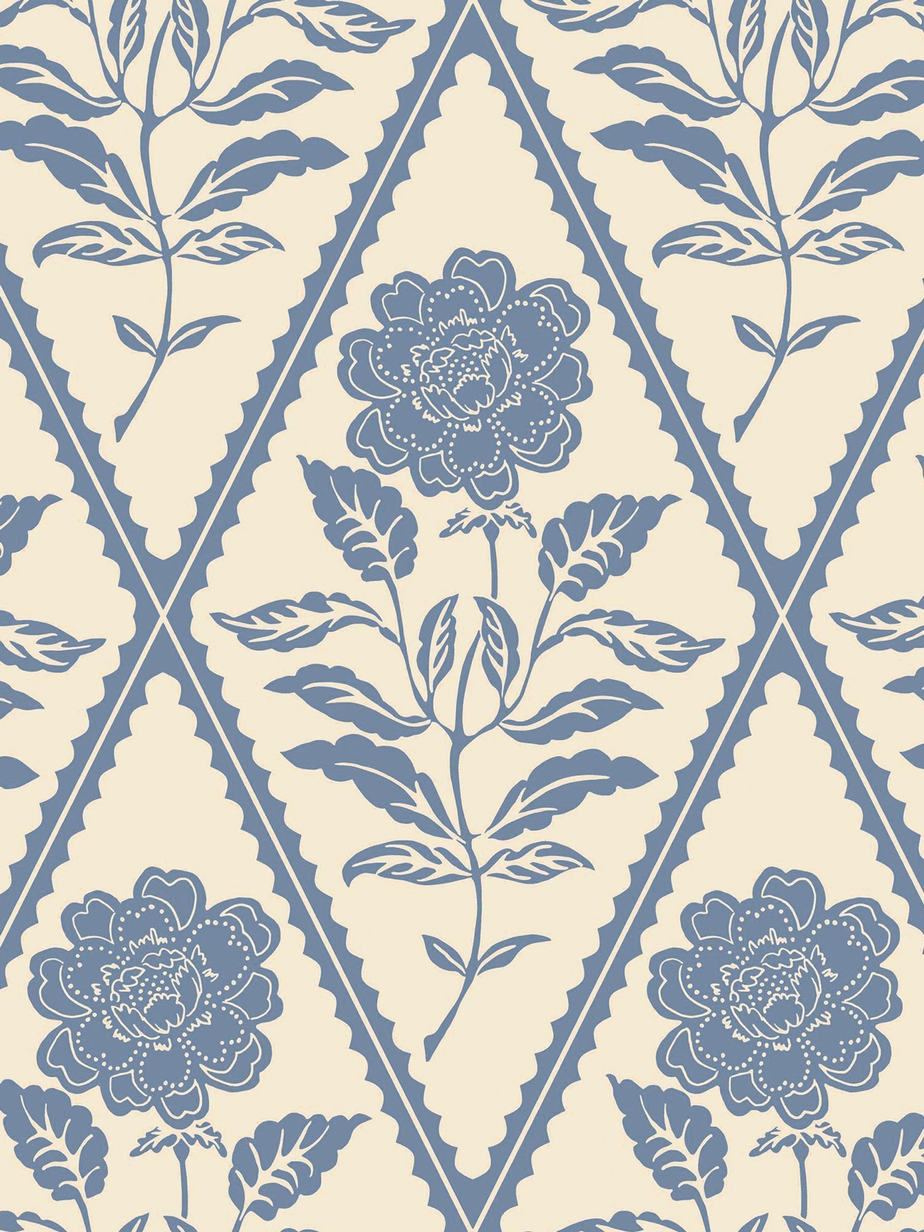 Cream or Blue Juliette Floral Print CreamBlue A4 Wallpaper Sample - Image 2 of 4