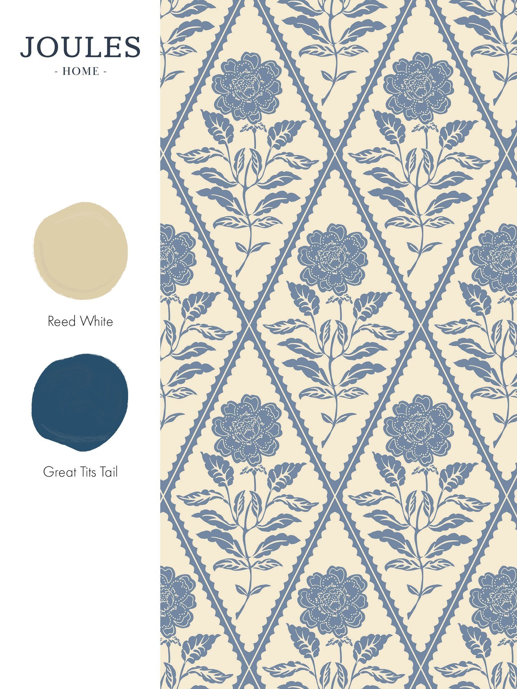 Cream or Blue Juliette Floral Print CreamBlue A4 Wallpaper Sample - Image 4 of 4