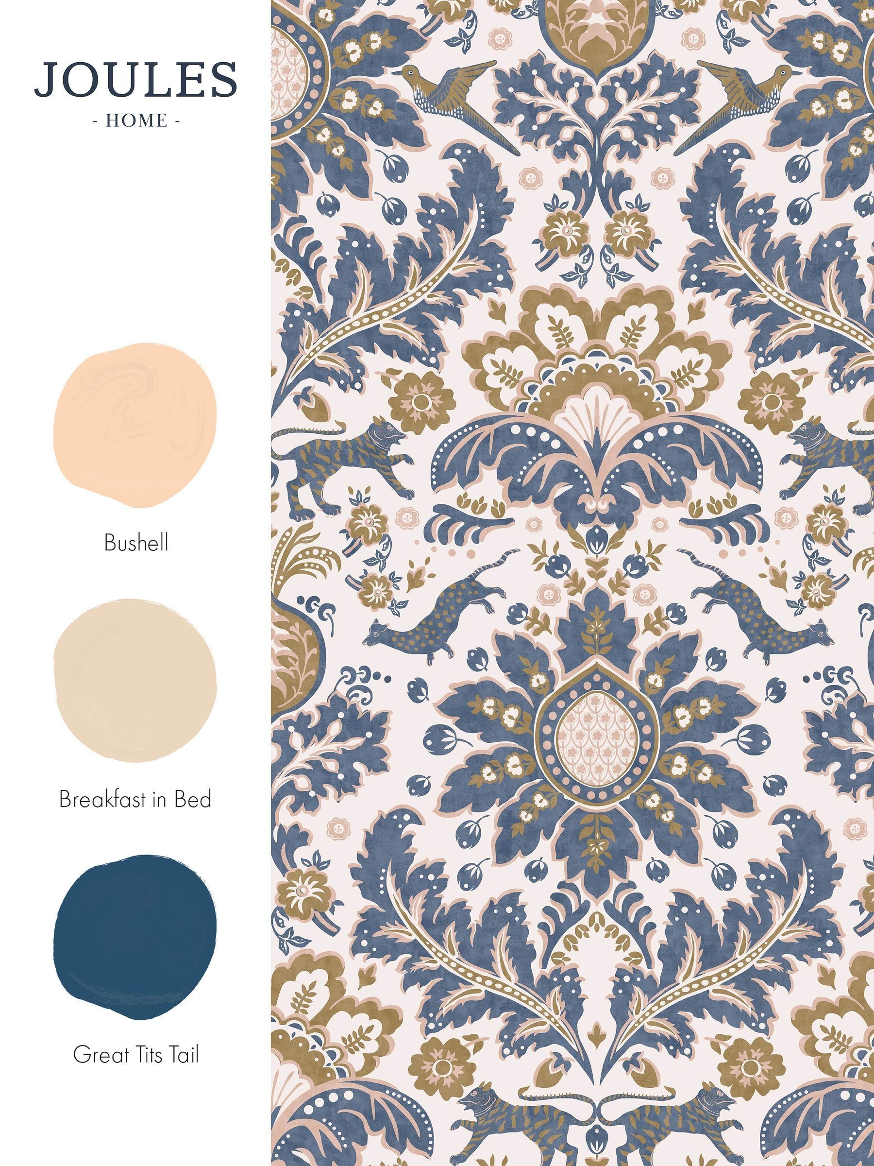 Cream or Blue or Gold Animal Damask Print CreamBlueGold A4 Wallpaper Sample - Image 4 of 4