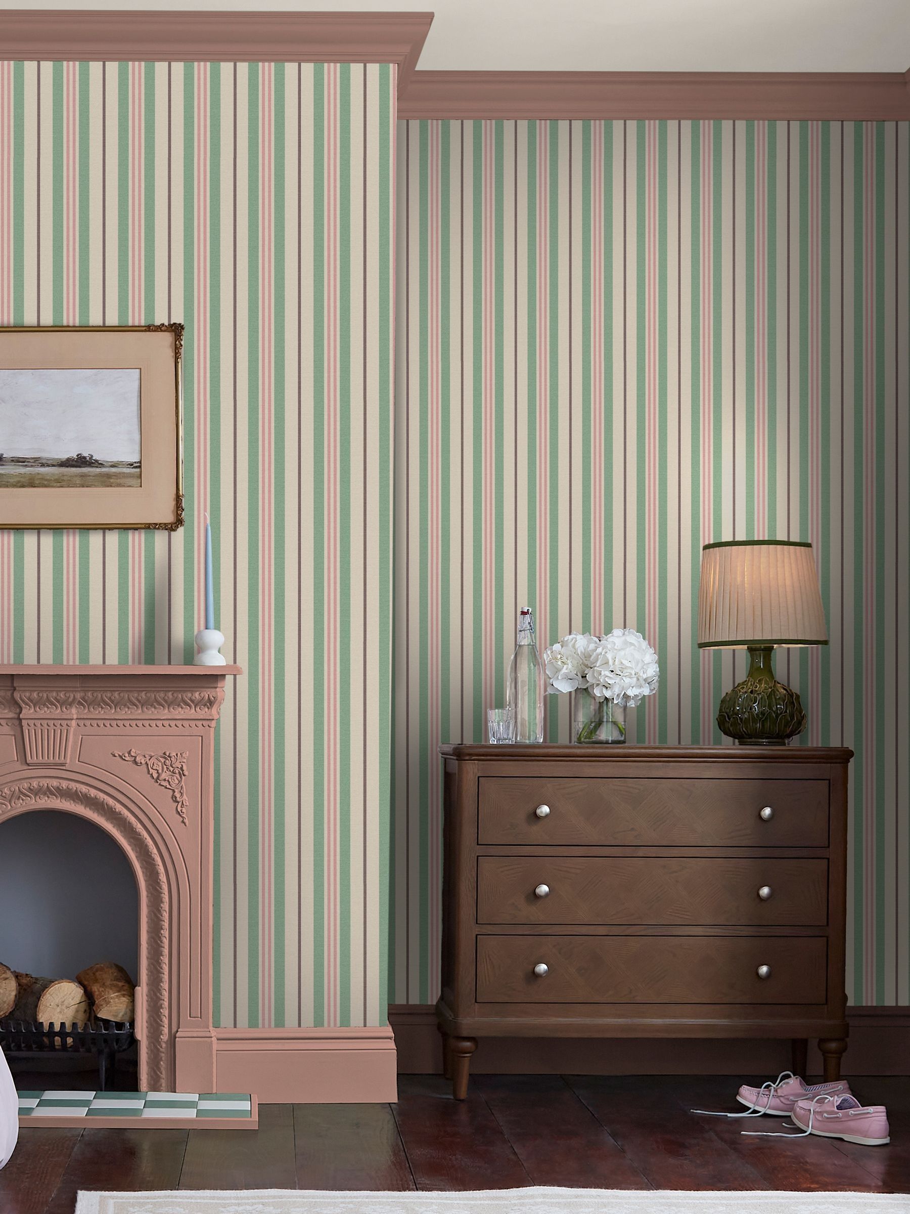 Pink or Green Grove Stripe Pink/Green A4 Wallpaper Sample - Image 1 of 4