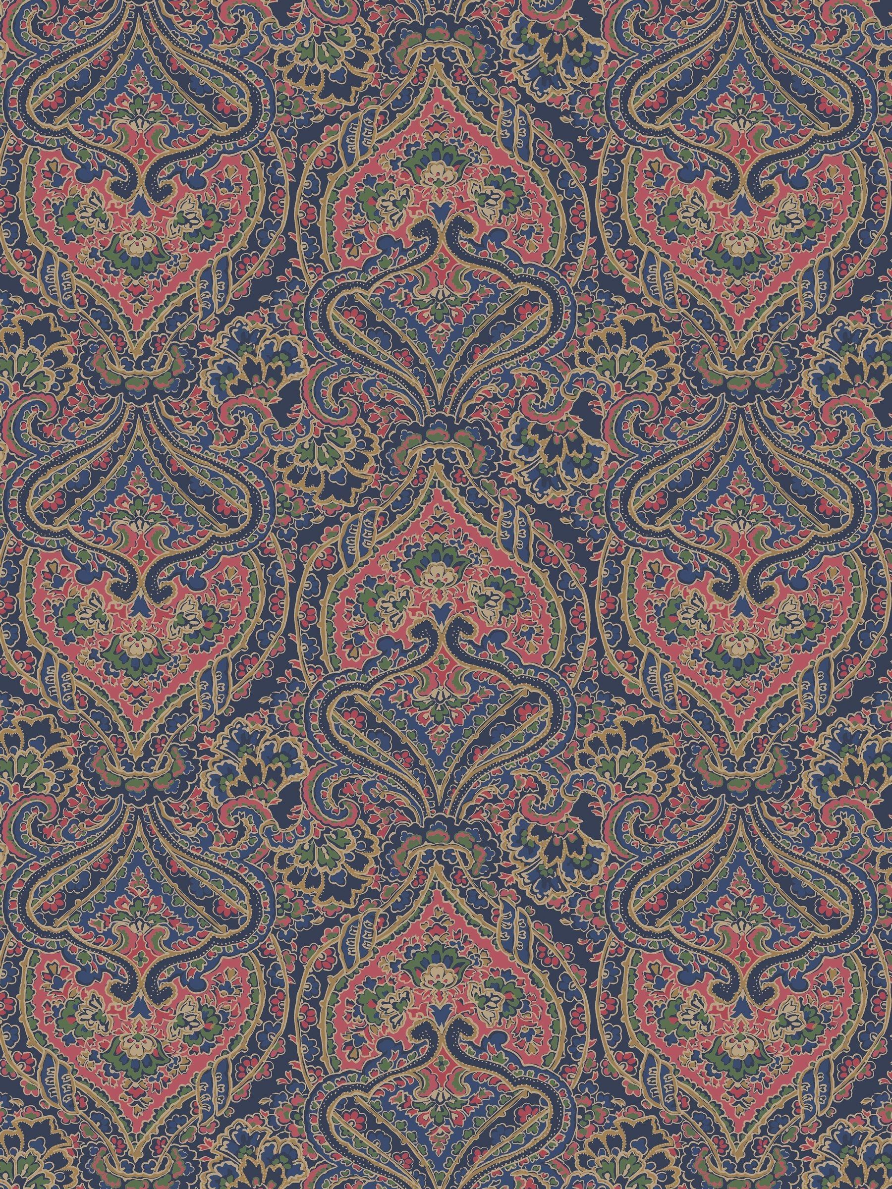 Navy or Multi Opulent Paisley Print NavyMulti A4 Wallpaper Sample - Image 2 of 4