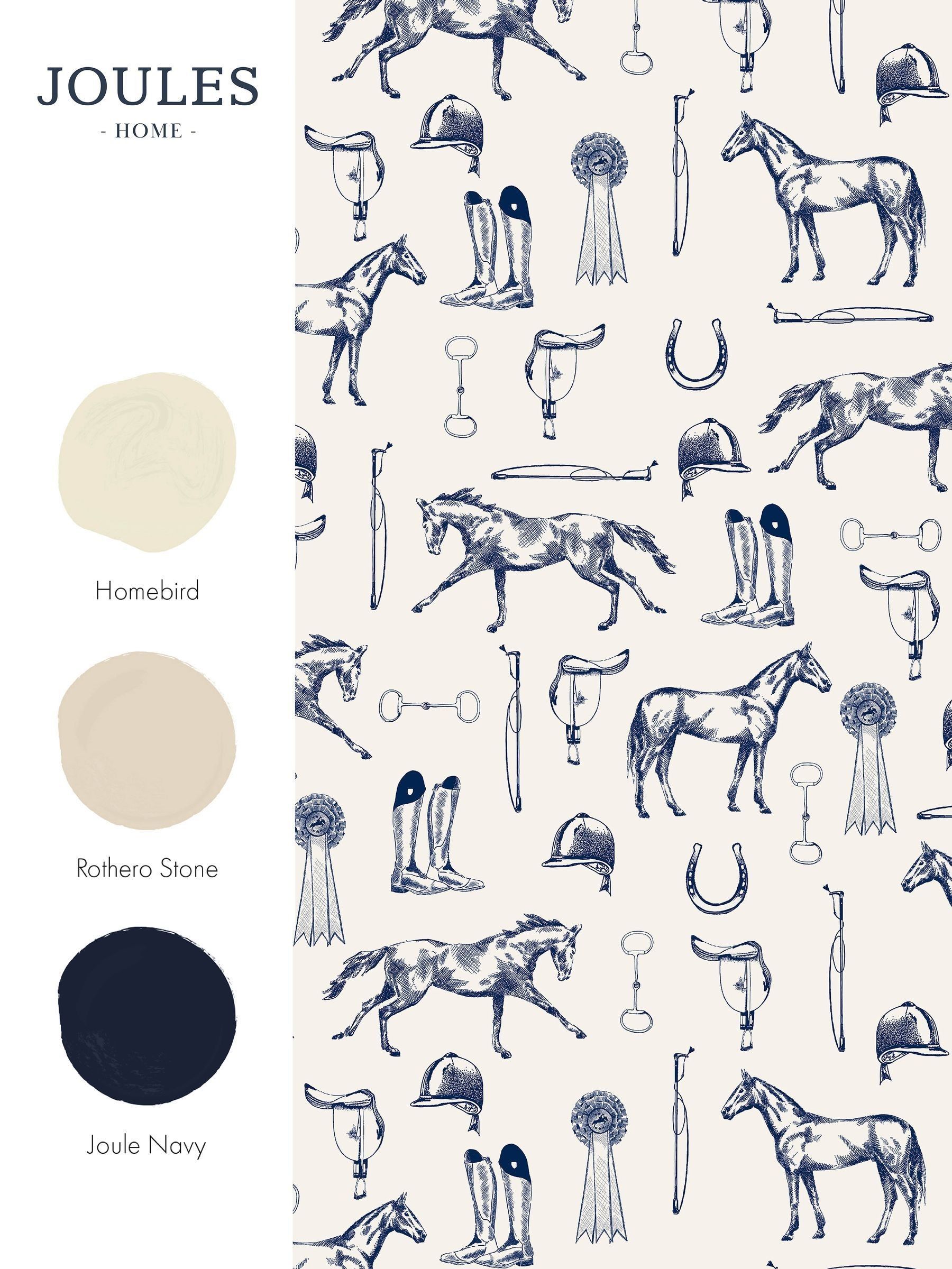 Cream or Blue Sketched Equestrian Print CreamBlue A4 Wallpaper Sample - Image 4 of 4
