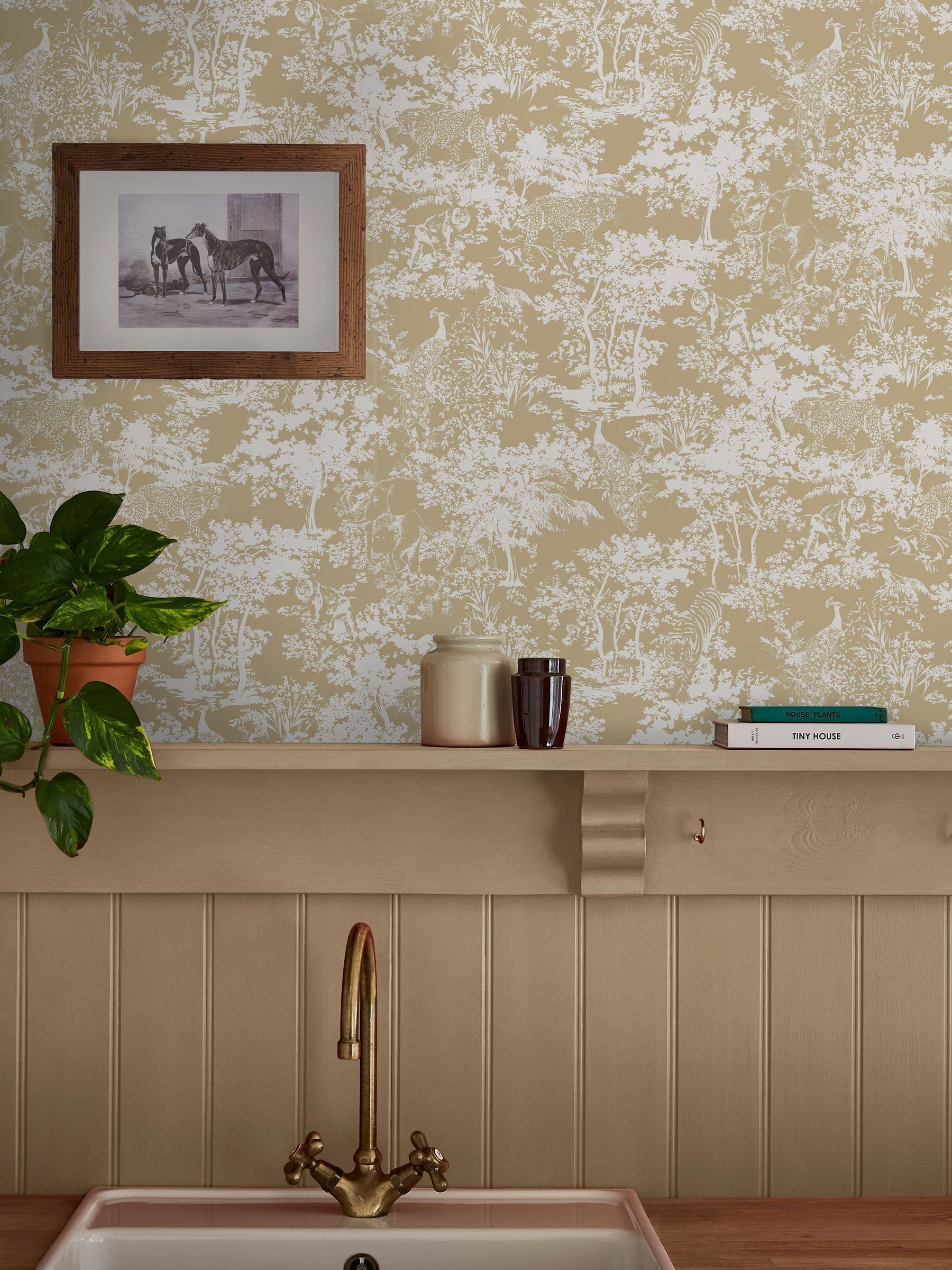 Gold Animal Forest Print Gold A4 Wallpaper Sample - Image 1 of 4