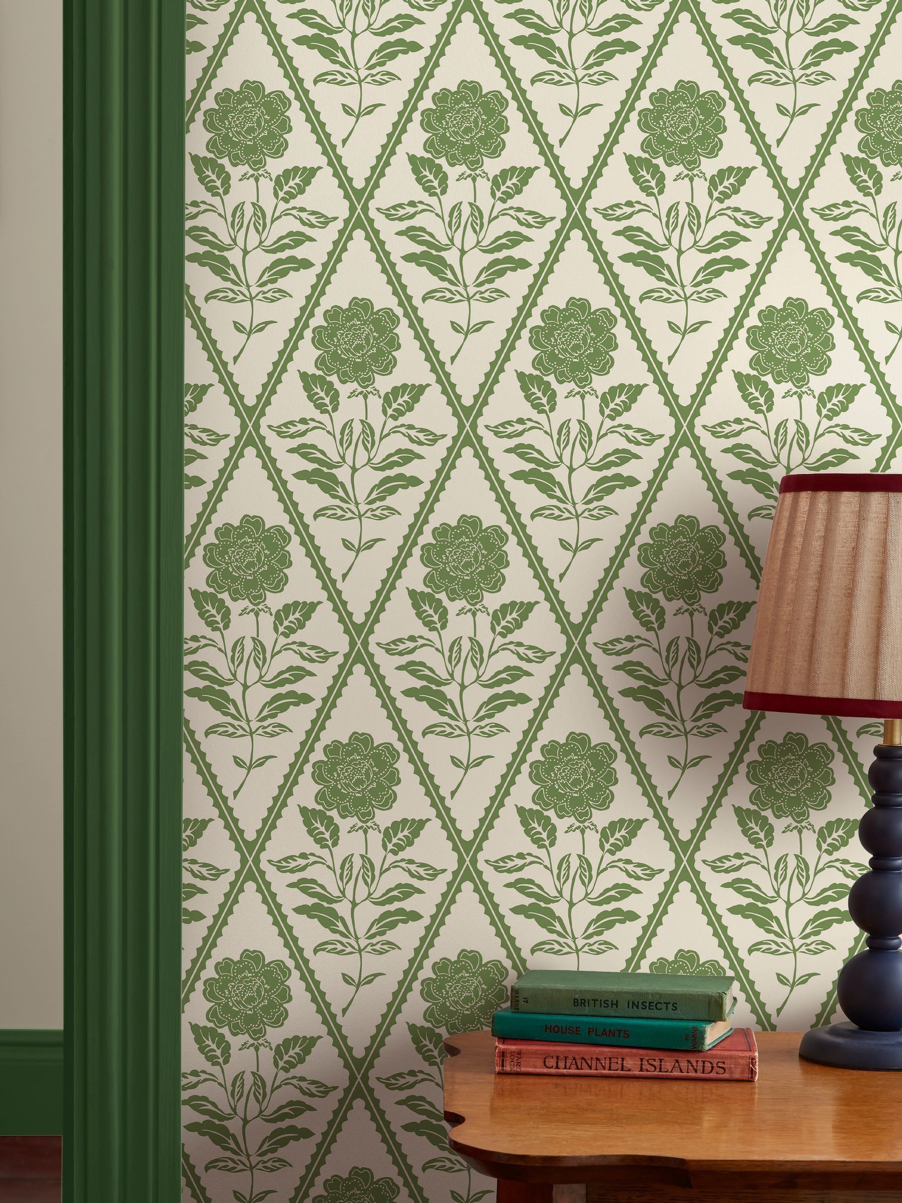 Cream or Green Juliette Floral Print CreamBlue A4 Wallpaper Sample - Image 1 of 4