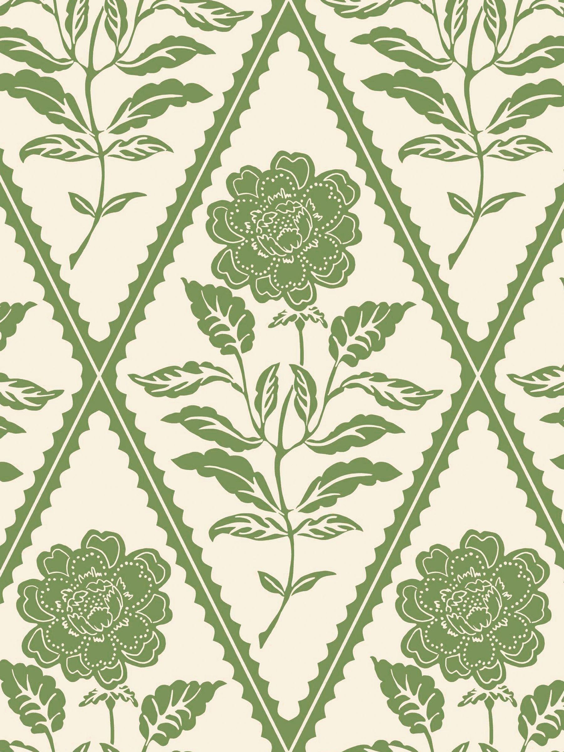 Cream or Green Juliette Floral Print CreamBlue A4 Wallpaper Sample - Image 2 of 4