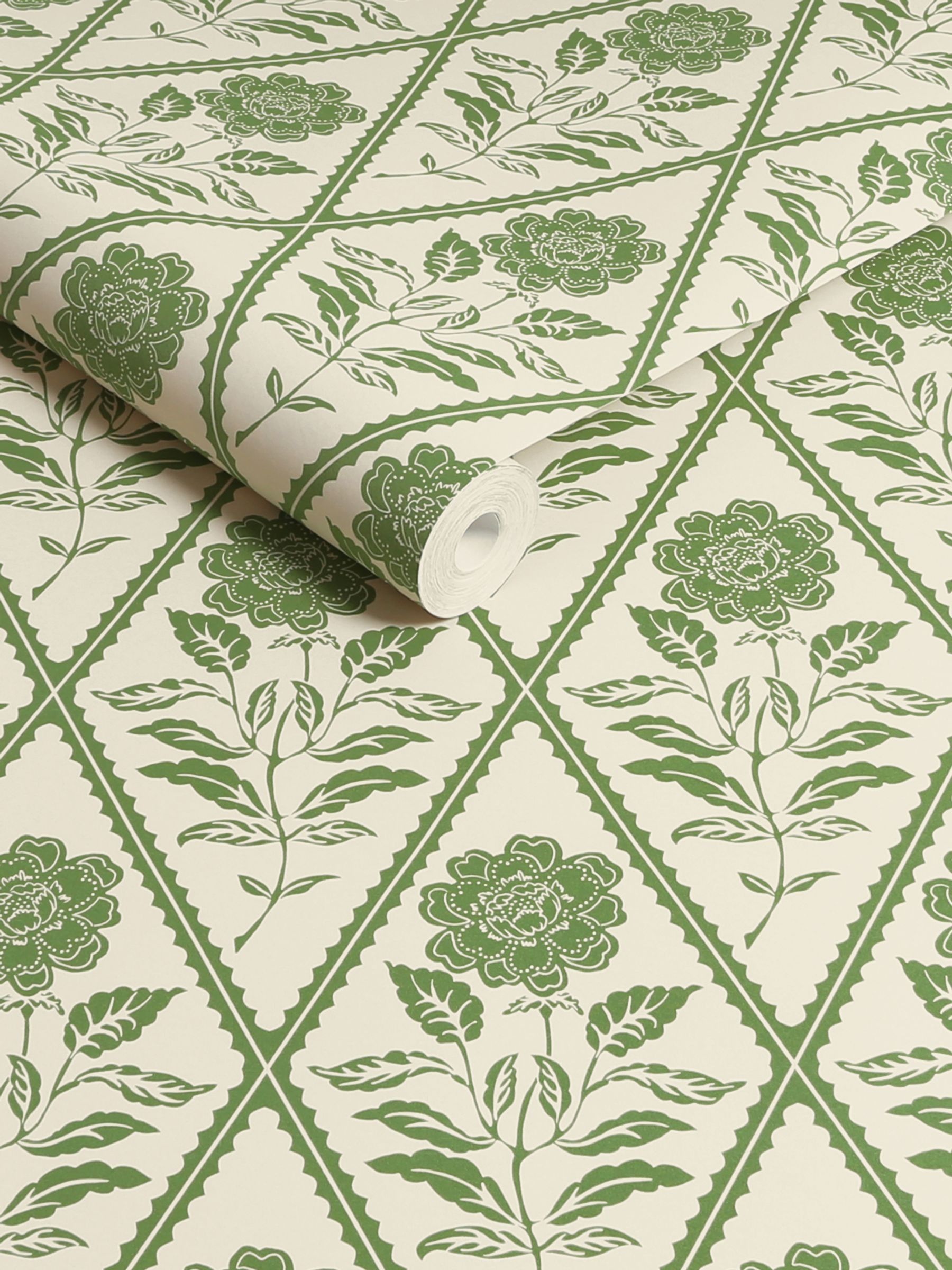 Cream or Green Juliette Floral Print CreamBlue A4 Wallpaper Sample - Image 3 of 4