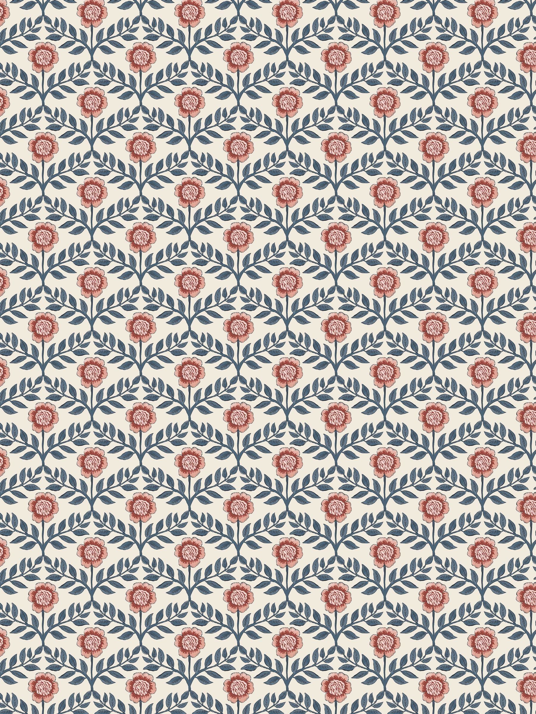 Cream or Blue Stately Floral Print CreamBlue A4 Wallpaper Sample - Image 2 of 4