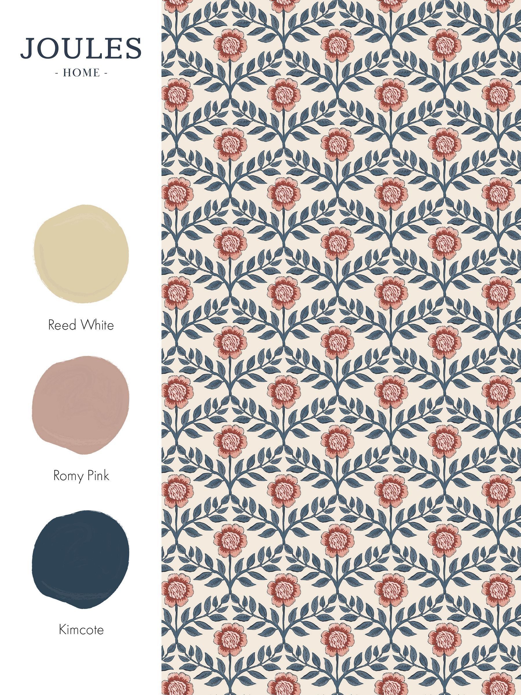 Cream or Blue Stately Floral Print CreamBlue A4 Wallpaper Sample - Image 4 of 4