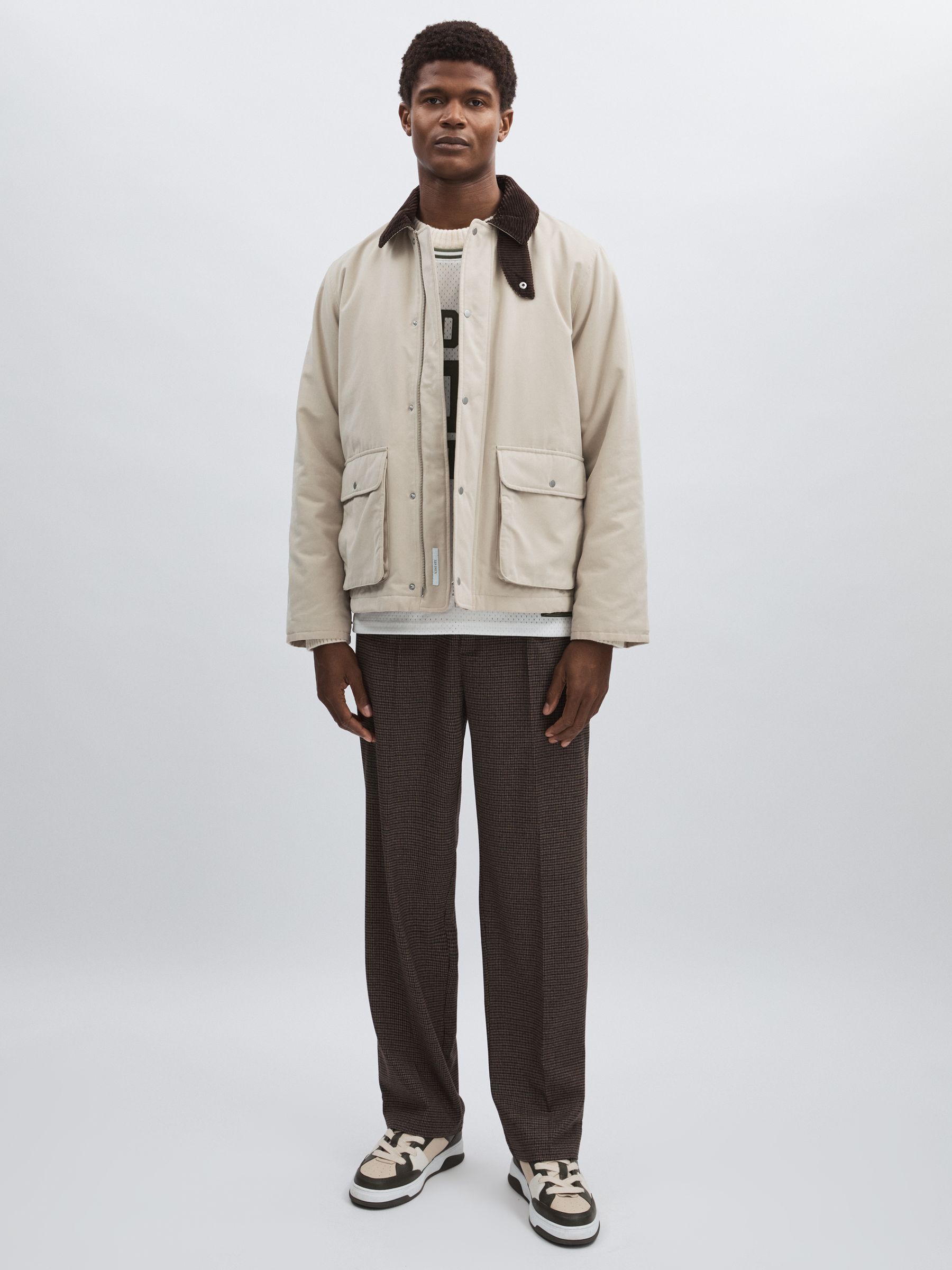 Reiss Les Deux Corduroy Collar Field Jacket in Sand | REISS