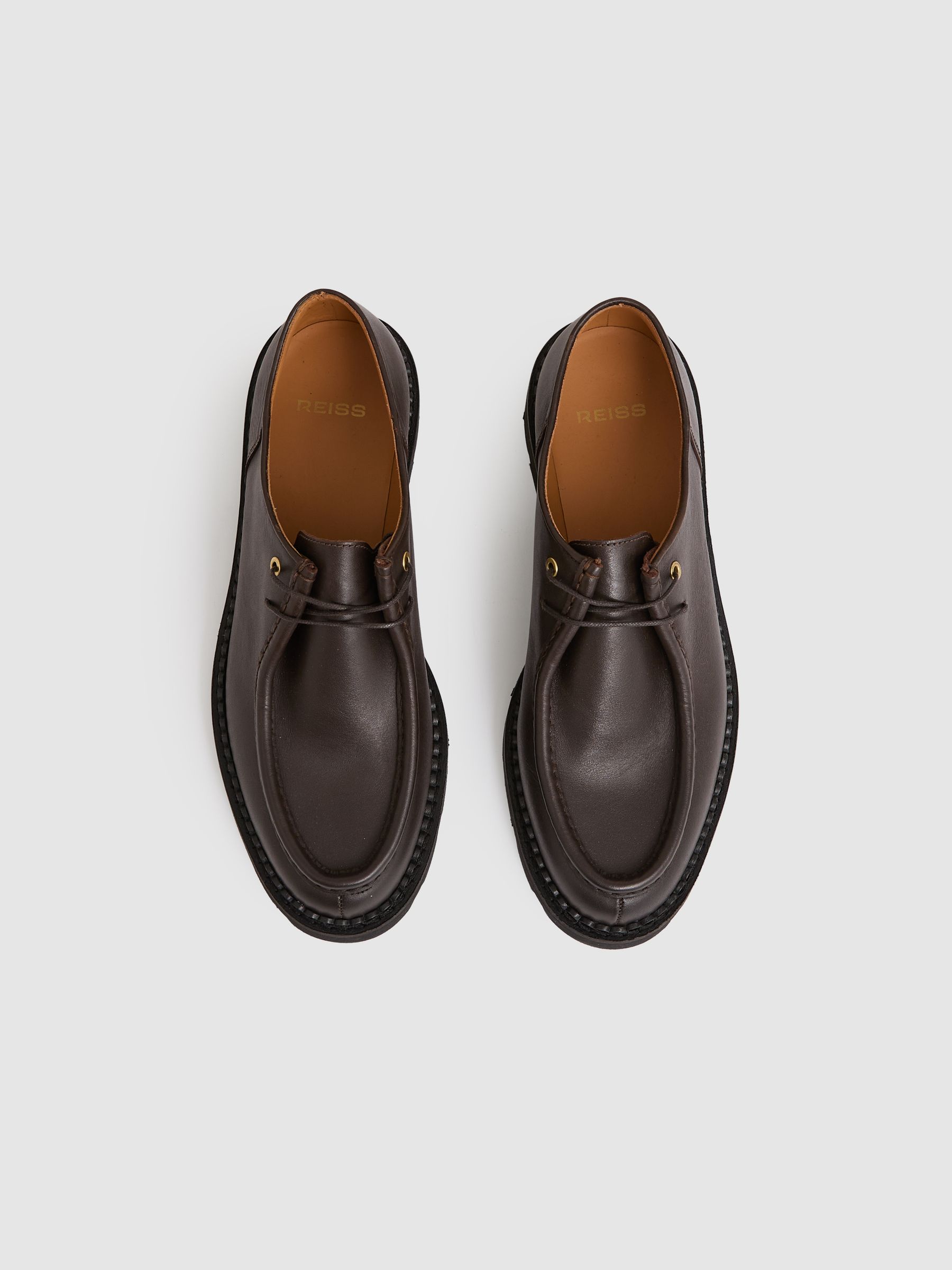Leather Moccasin-Toe Lace-Up Shoes in Dark Brown - Image 3 of 6