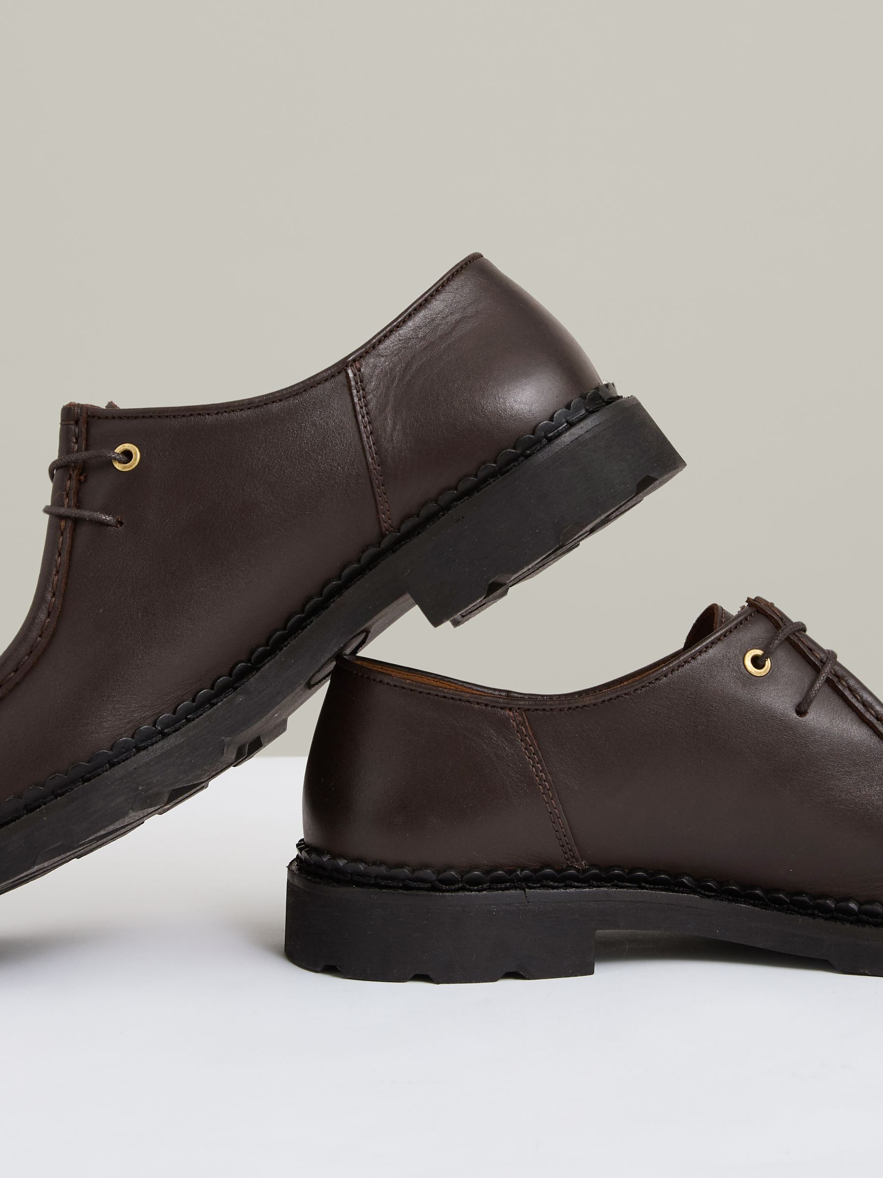 Leather Moccasin-Toe Lace-Up Shoes in Dark Brown - Image 4 of 6