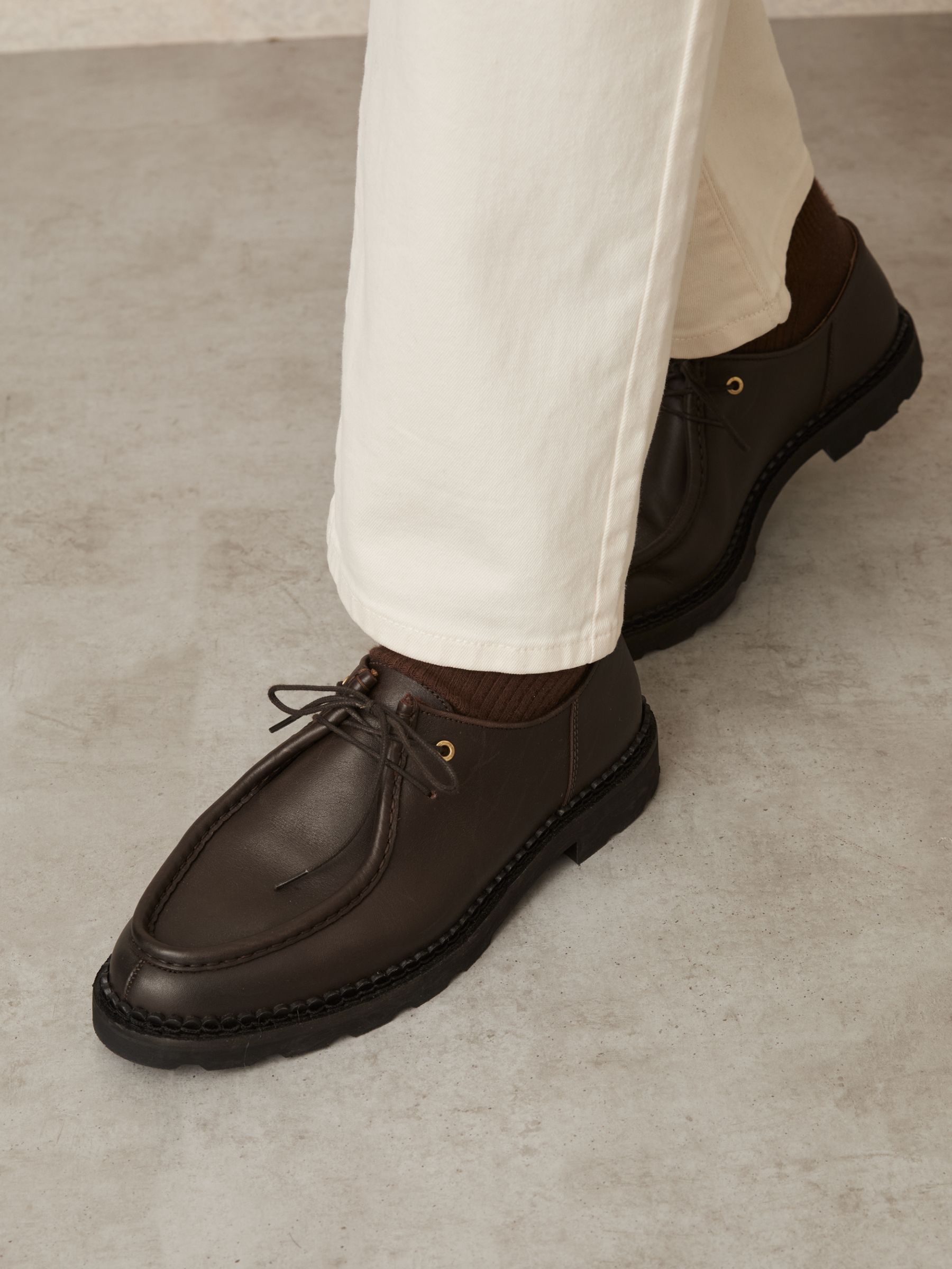 Leather Moccasin-Toe Lace-Up Shoes in Dark Brown - Image 6 of 6