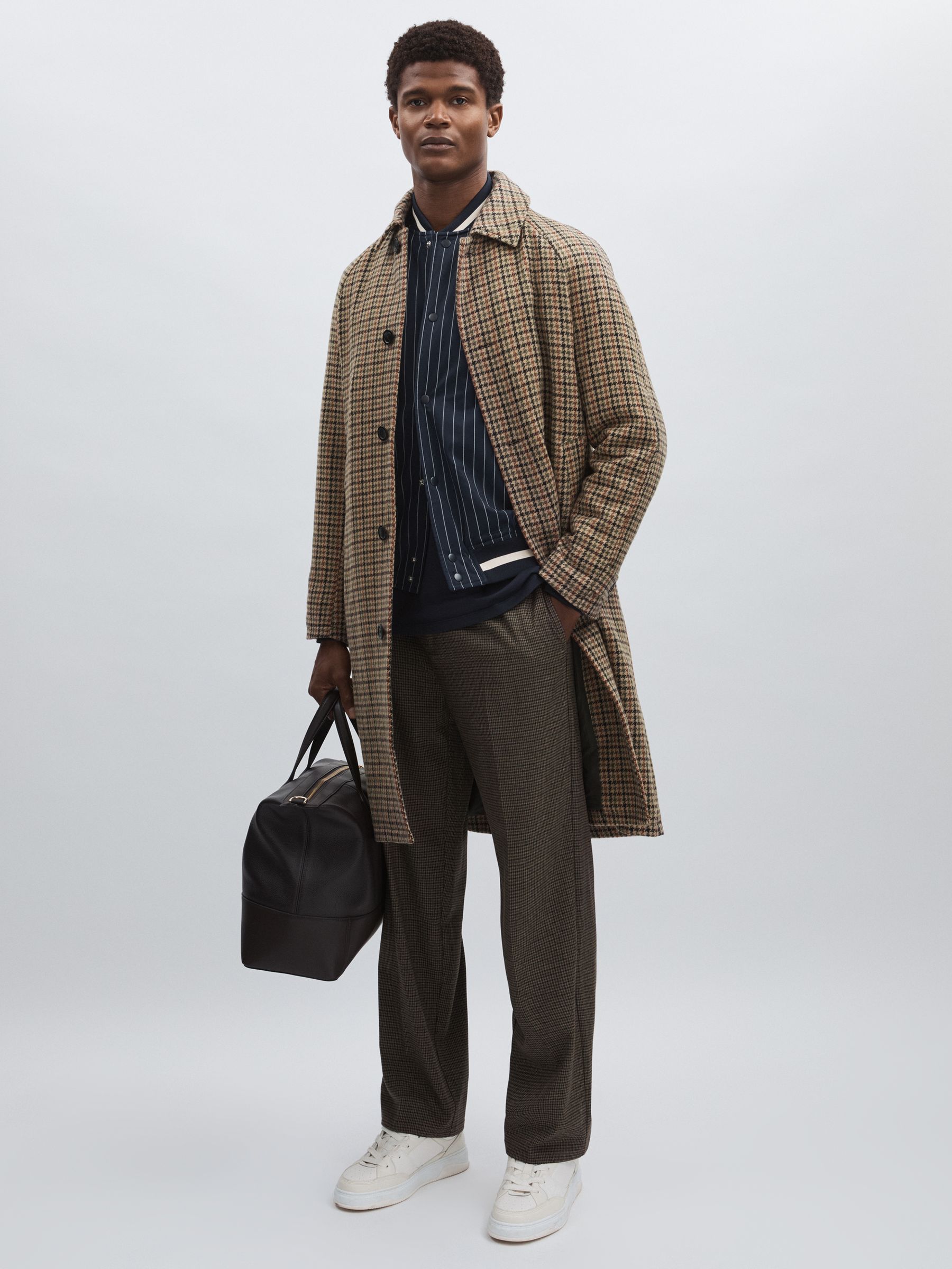 Les Deux Slim-Fit Pleated Brown Check Suit Trousers in Brown Check - Image 1 of 5