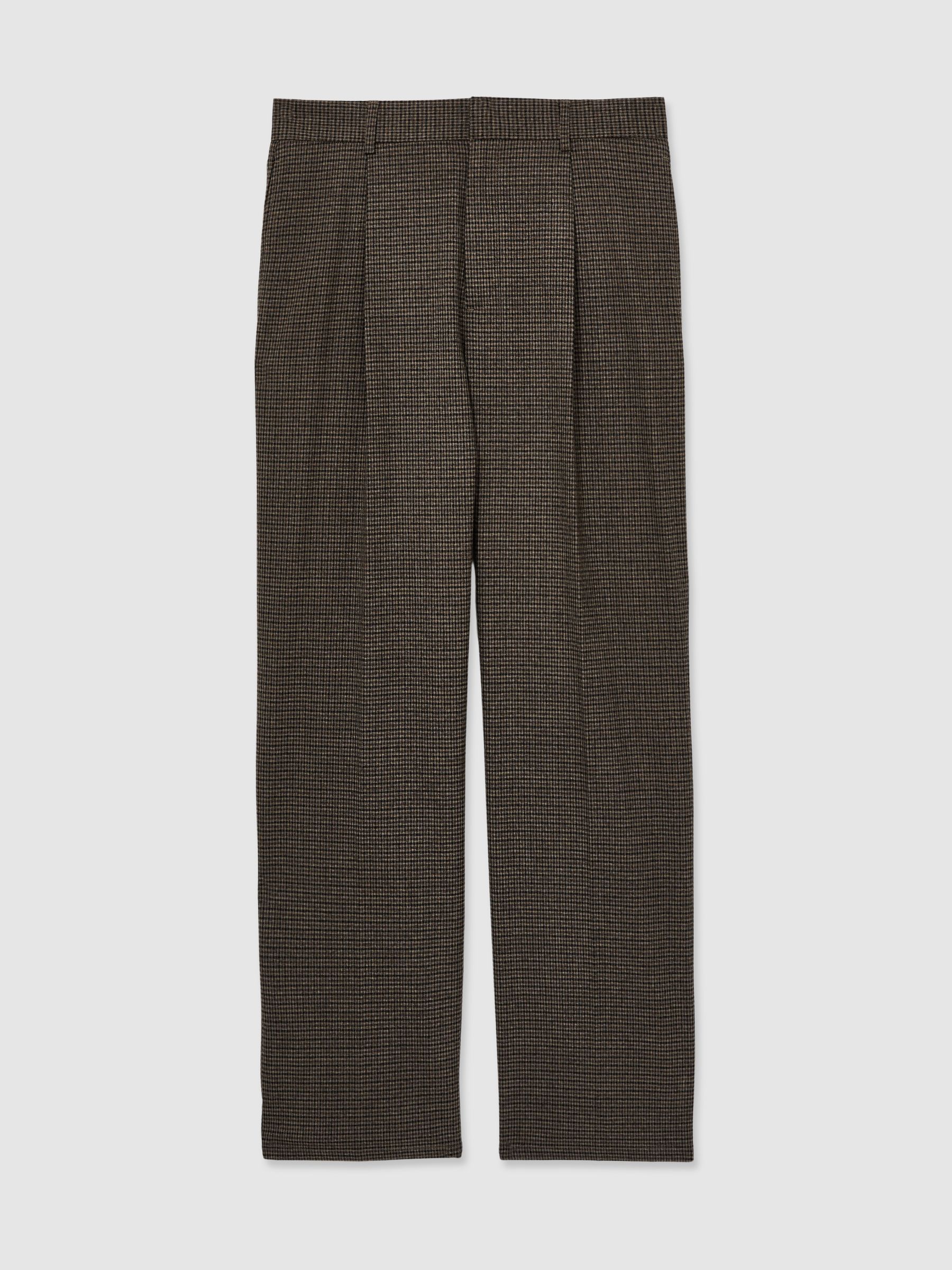 Les Deux Slim-Fit Pleated Brown Check Suit Trousers in Brown Check - Image 2 of 5