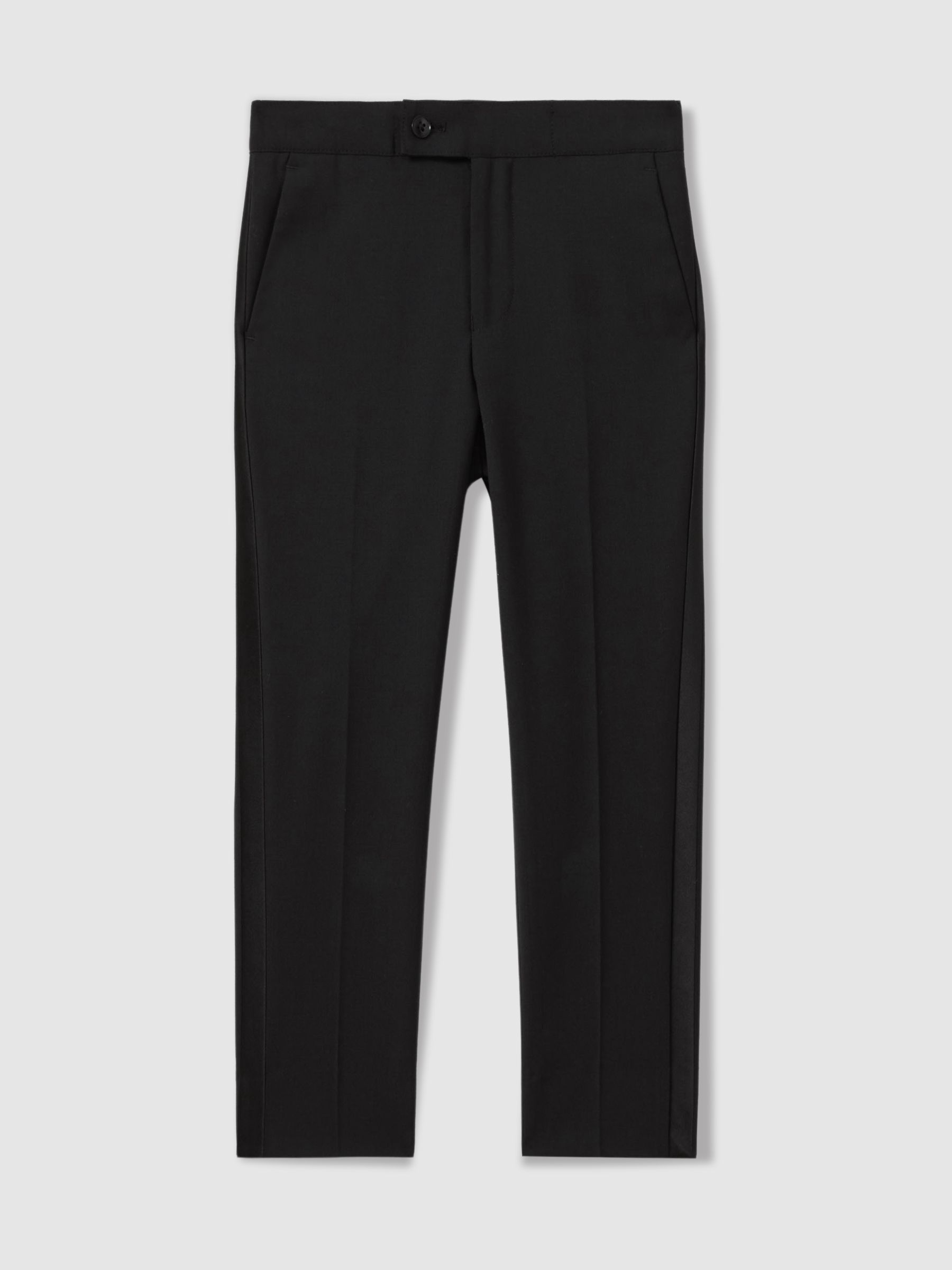 9-13 yrs Wool-Blend Tuxedo-Stripe Trousers in Black - Image 2 of 4
