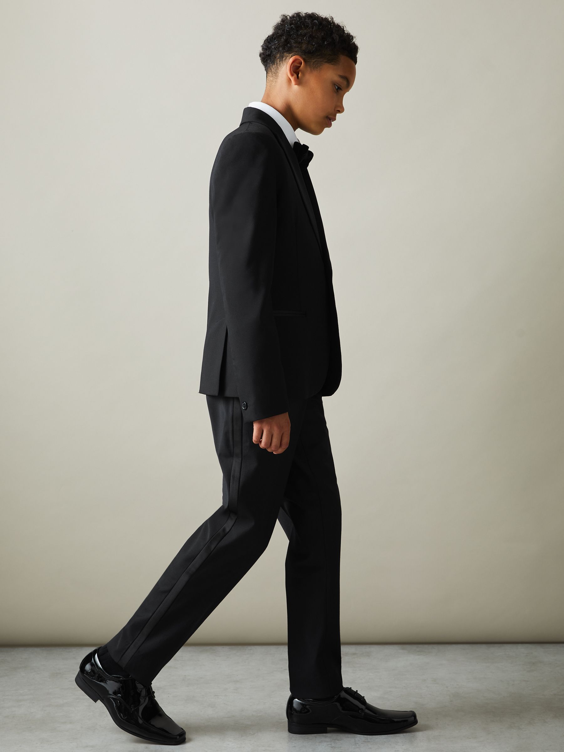 9-13 yrs Wool-Blend Tuxedo-Stripe Trousers in Black - Image 3 of 4