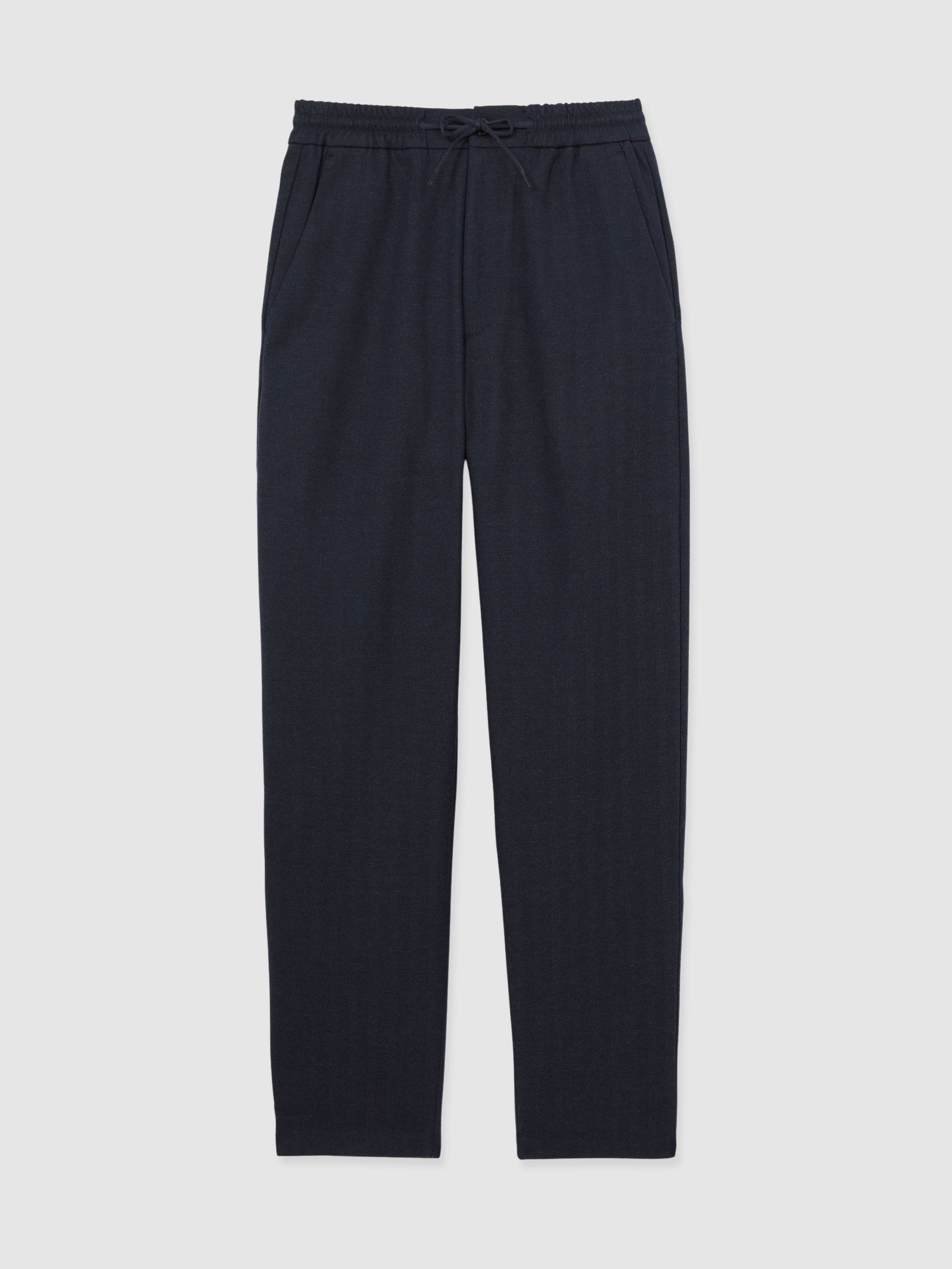 Les Deux Herringbone Tapered Drawstring Trousers in Navy/Grey - Image 2 of 6