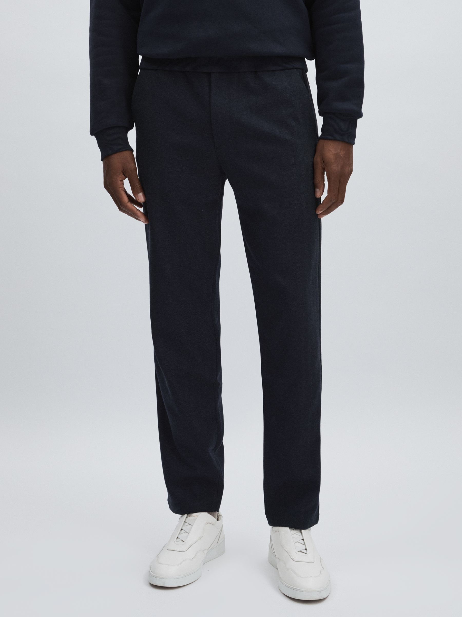 Les Deux Herringbone Tapered Drawstring Trousers in Navy/Grey - Image 3 of 6