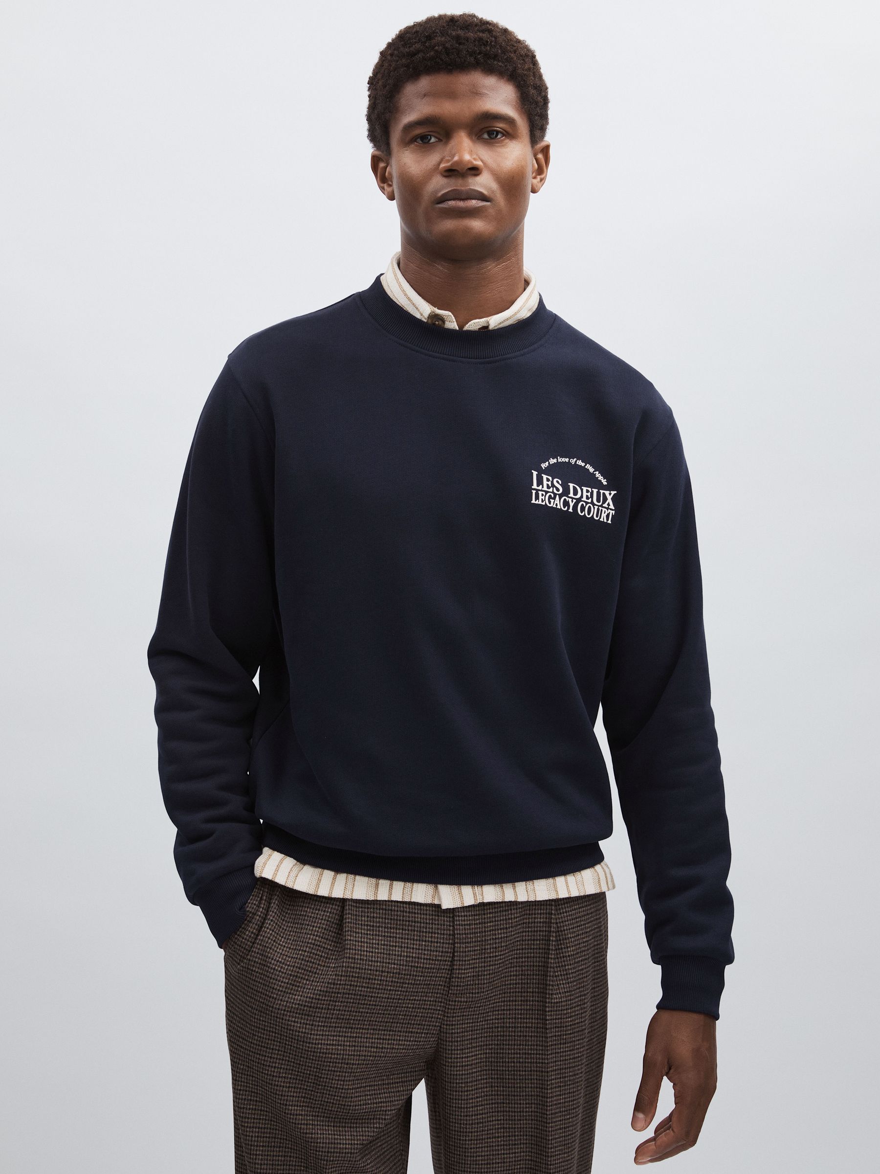 100% Cotton Legacy Print Sweatshirt in Dark Navy - Image 1 of 6