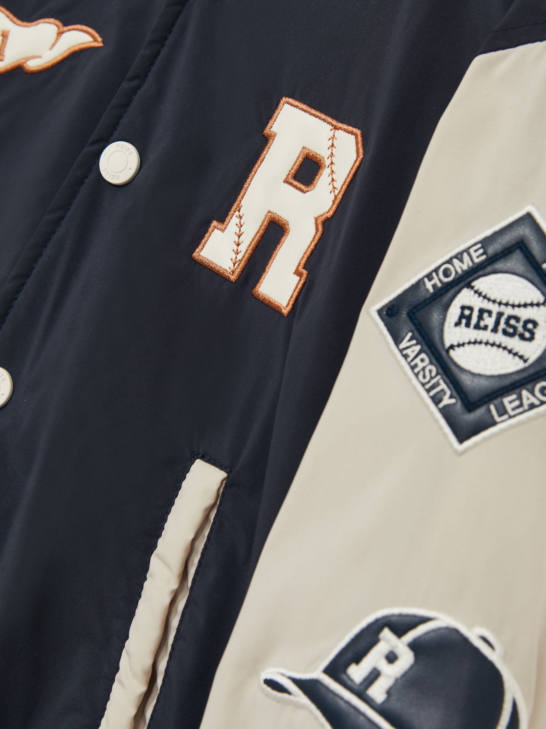 9-13 yrs Home-Run Colourblock Bomber Jacket in Navy/Stone - Image 4 of 4