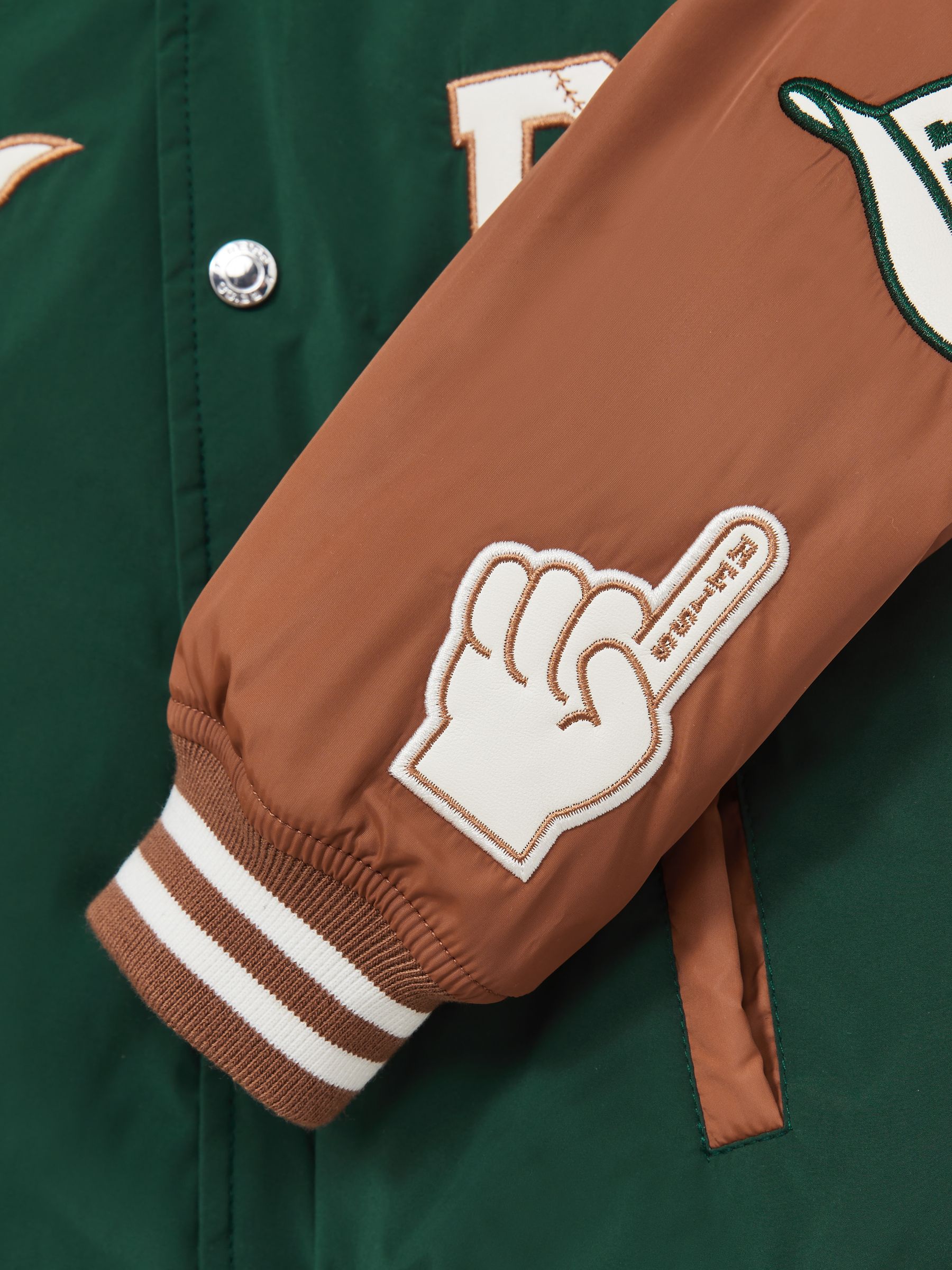 9-13 yrs Home-Run Colourblock Bomber Jacket in Green/Tobacco Brown - Image 5 of 5