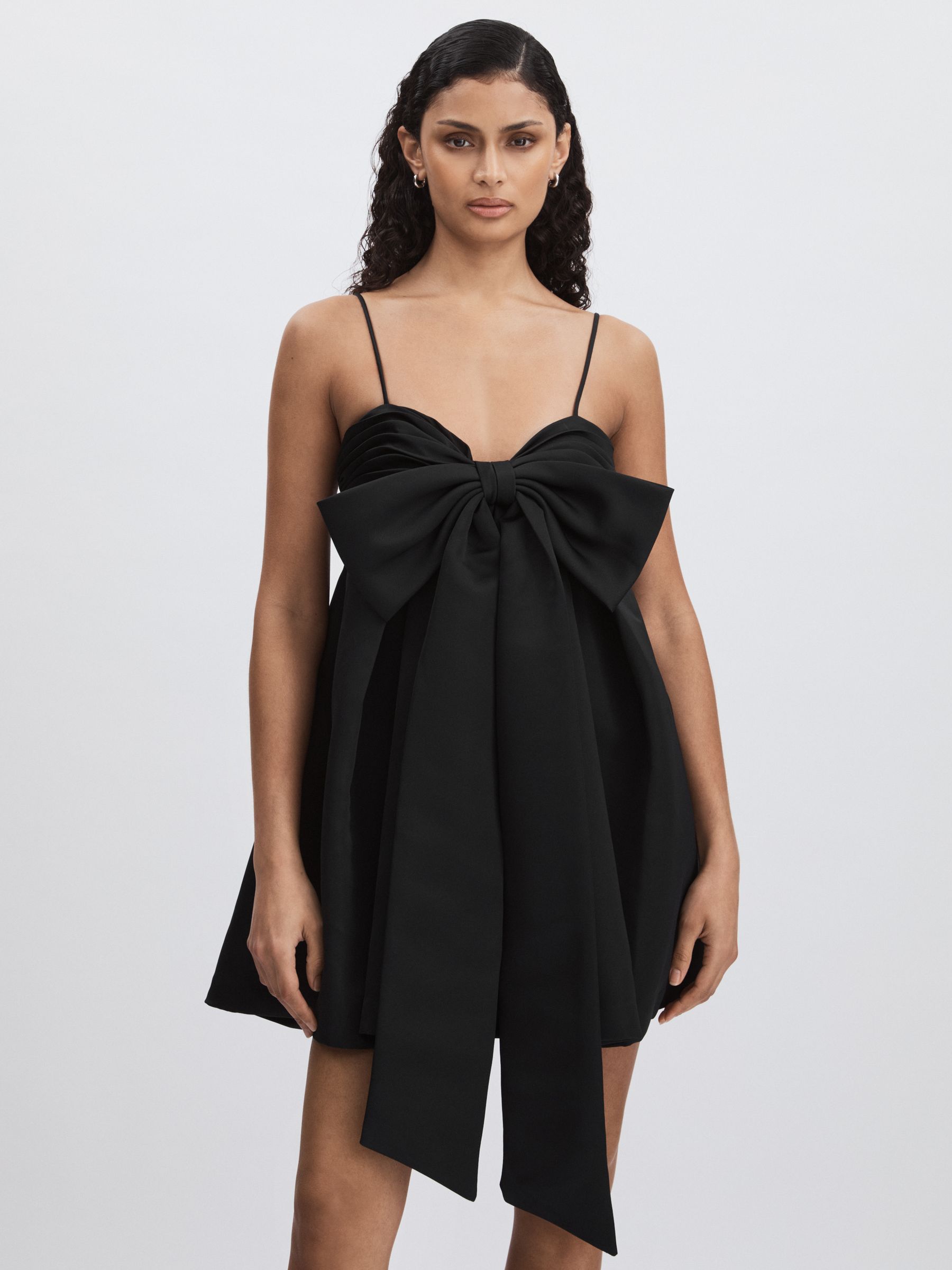 Amur Satin Babydoll Bow Dress in Black - Image 3 of 6