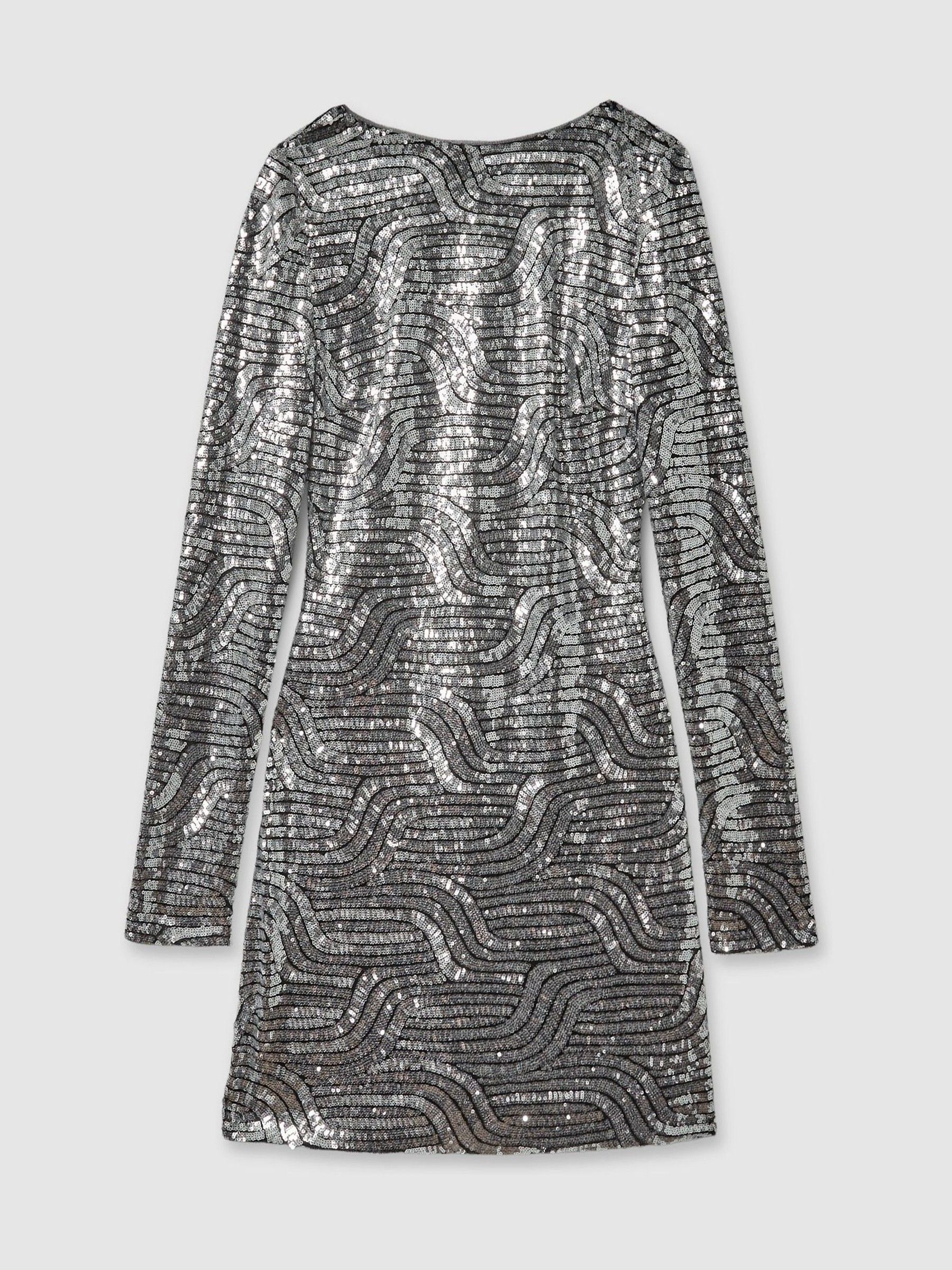 Halston Sequin Mini Dress in Silver - Image 2 of 5