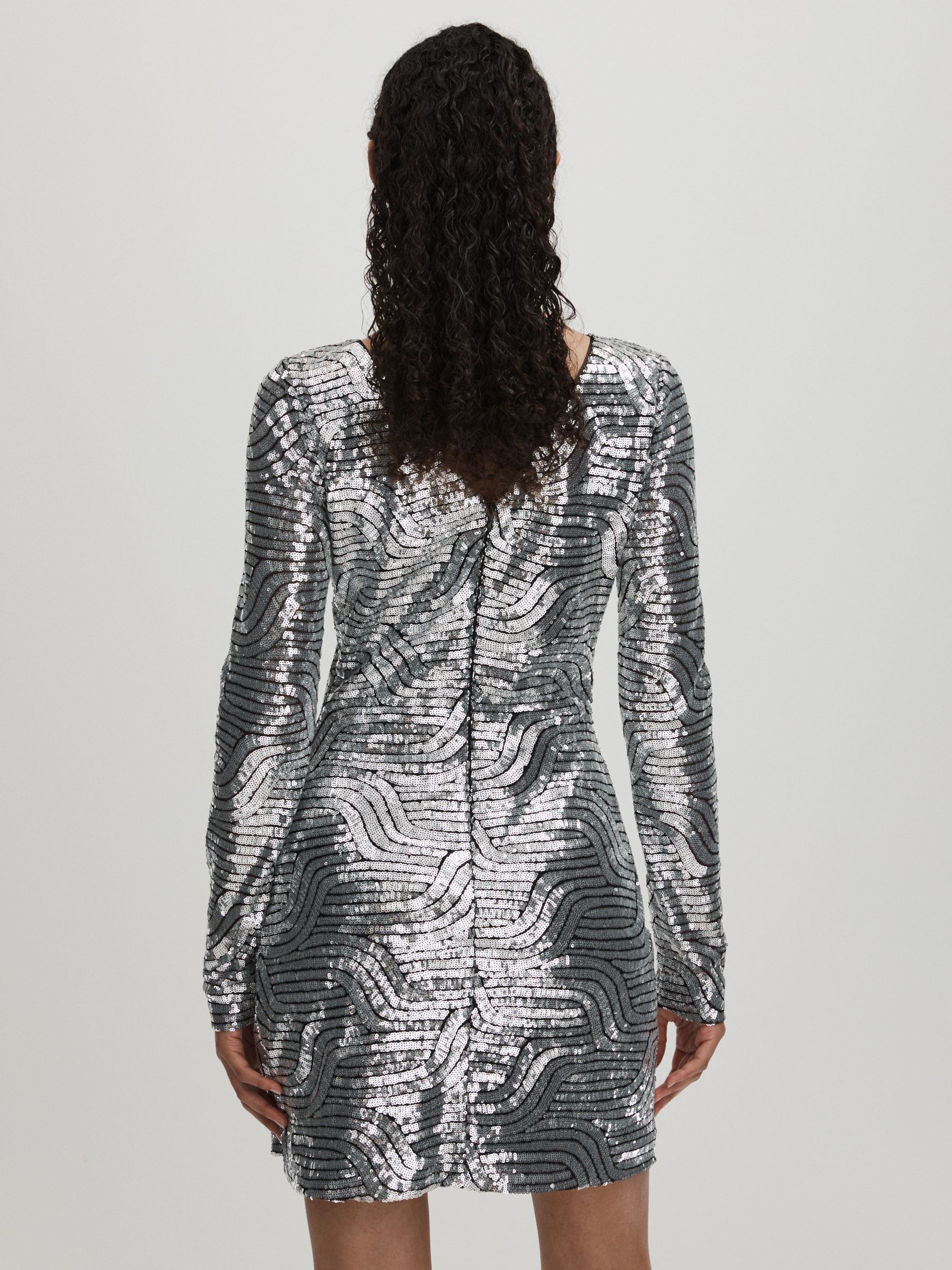 Halston Sequin Mini Dress in Silver - Image 4 of 5