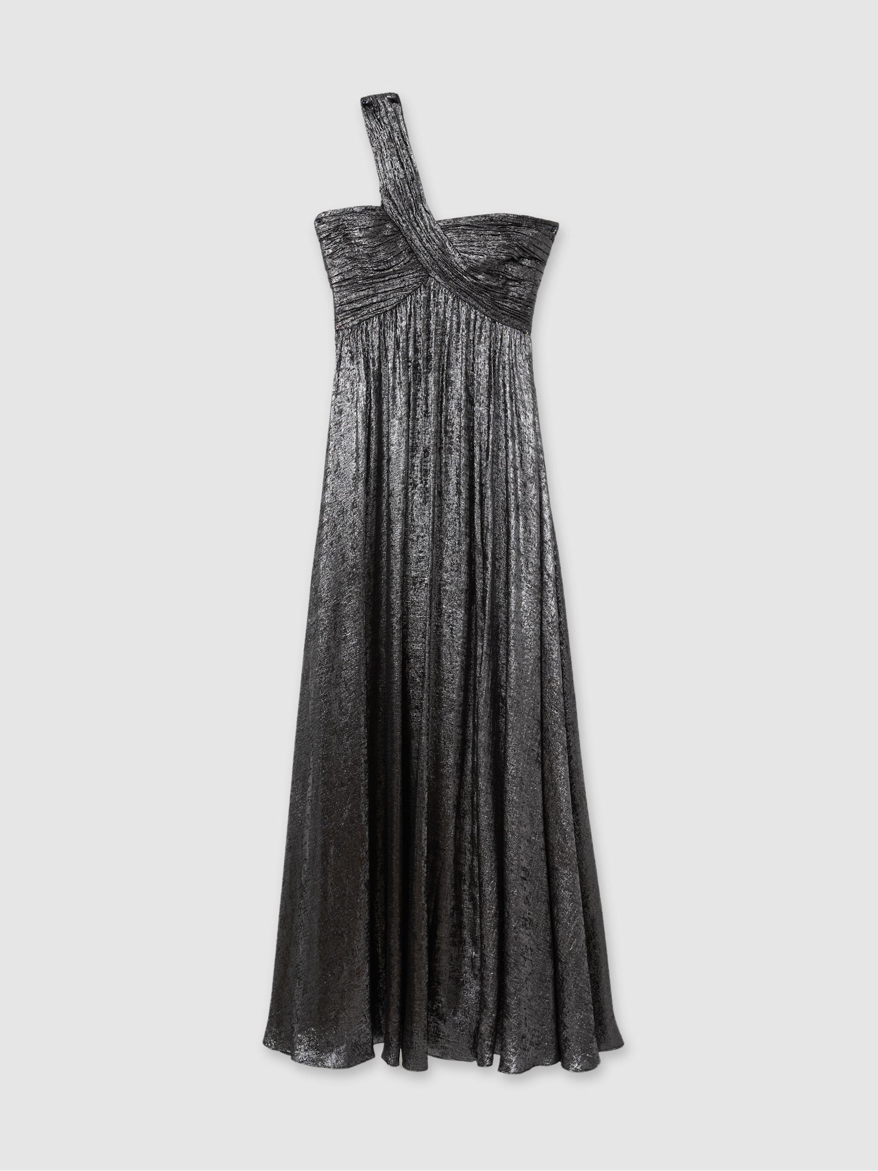 Amur Metallic One Shoulder Maxi Dress in Dark Grey - Image 2 of 5