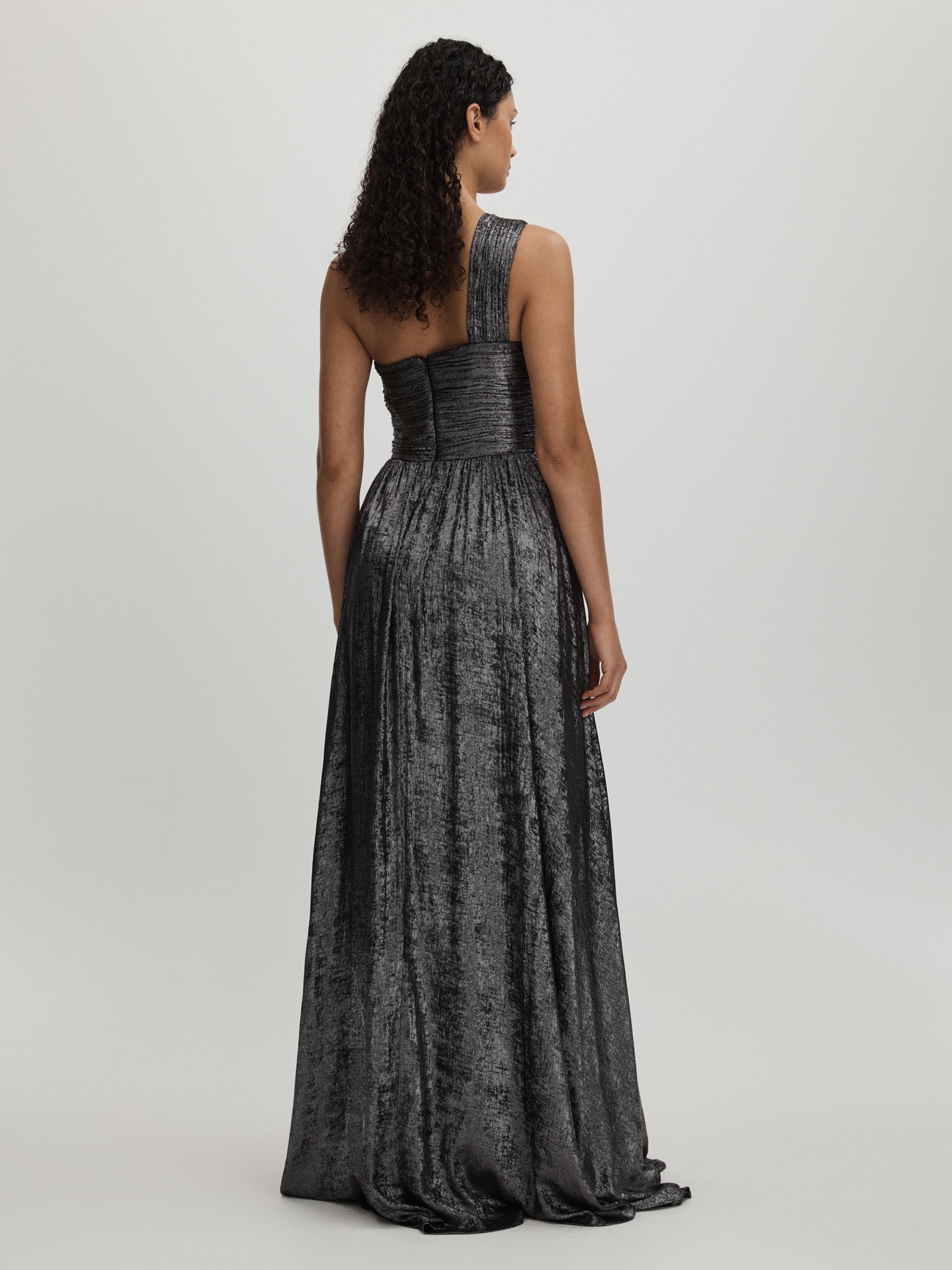 Amur Metallic One Shoulder Maxi Dress in Dark Grey - Image 4 of 5