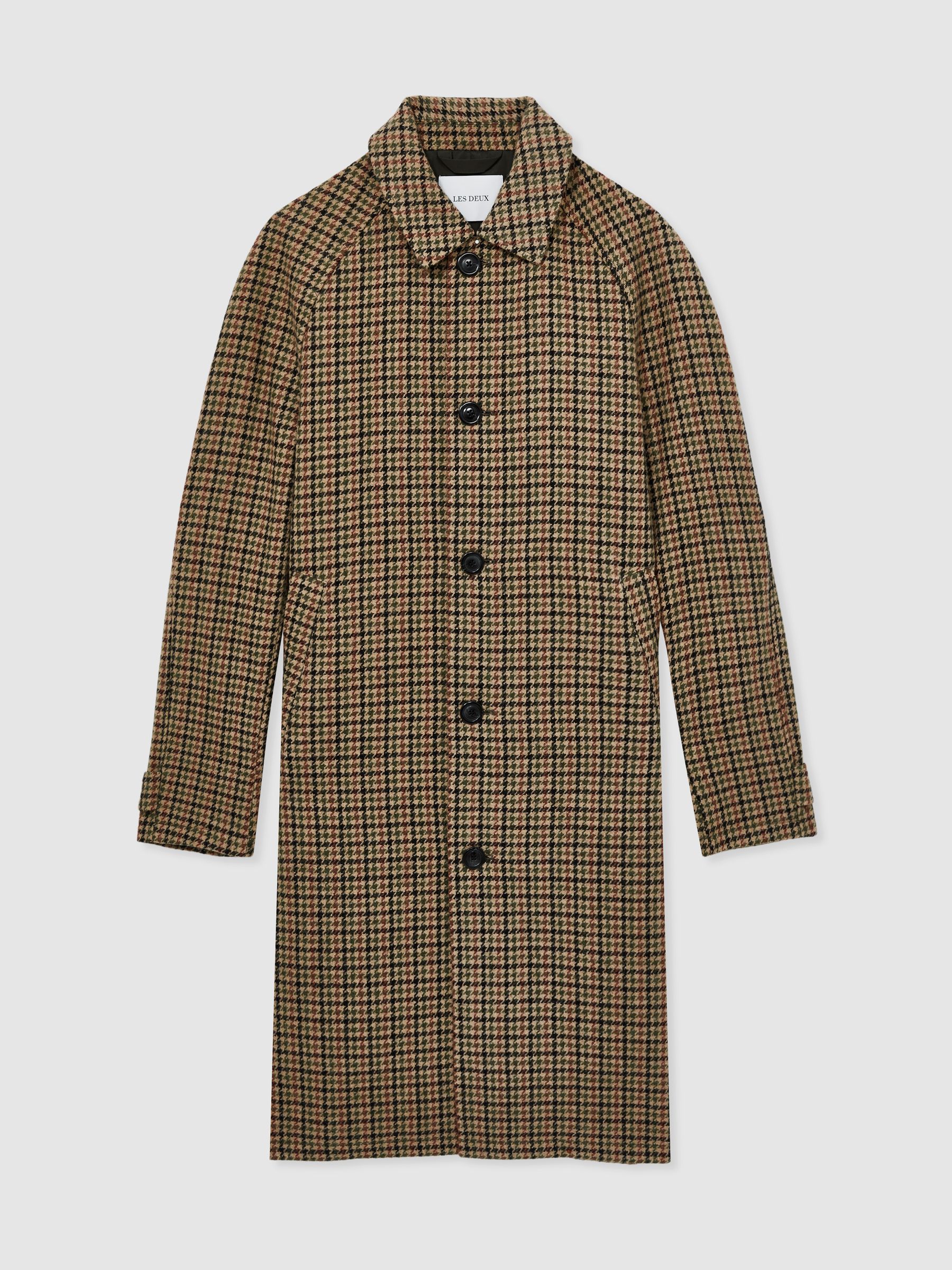 Reiss Les Deux Wool-Blend Houndstooth Coat in Brown/Black - REISS