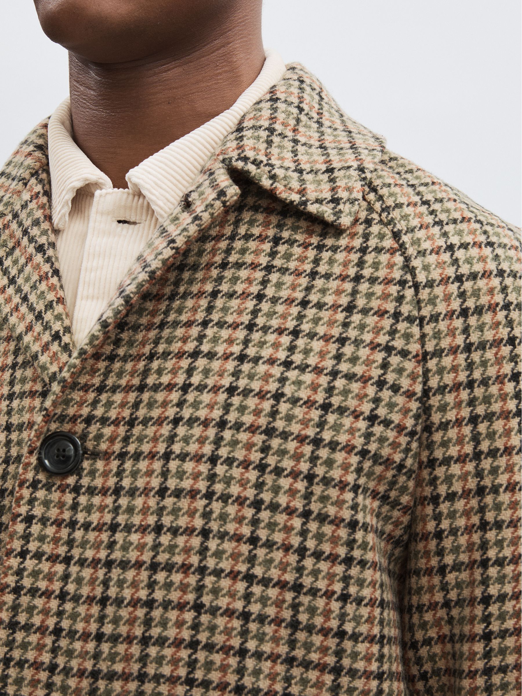 Reiss Les Deux Wool-Blend Houndstooth Coat in Brown/Black | REISS