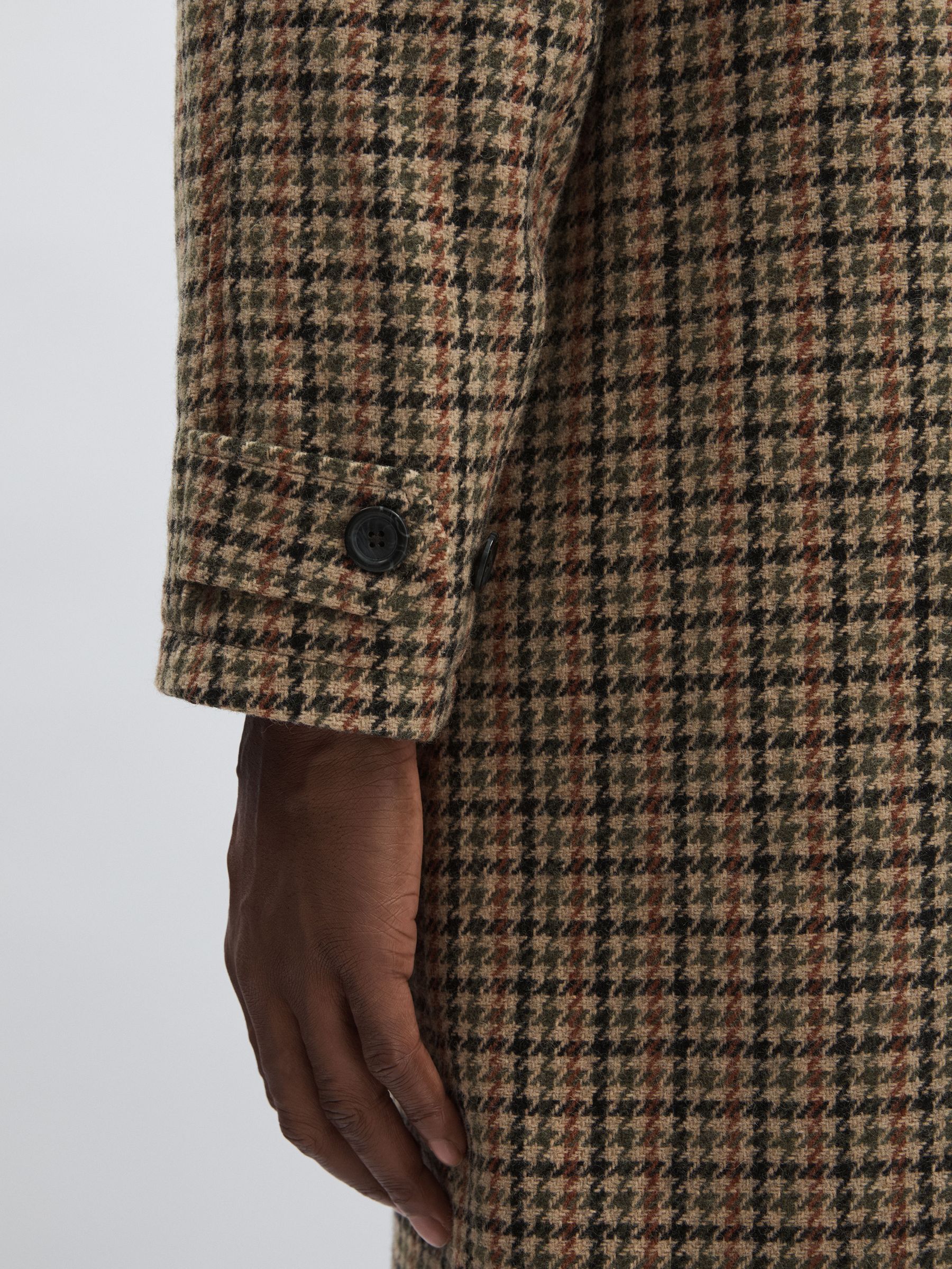 Reiss Les Deux Wool-Blend Houndstooth Coat in Brown/Black | REISS