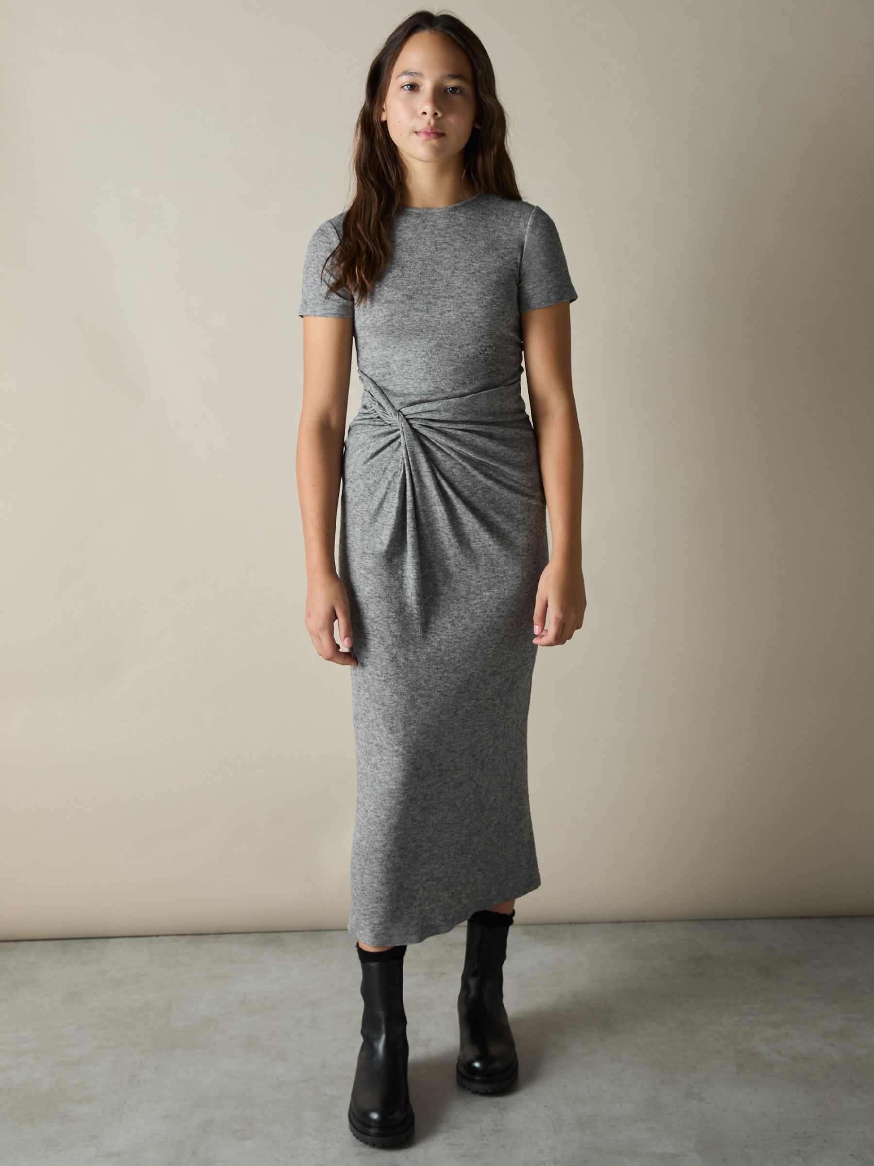 13-14 yrs Jersey Knotted Midi Dress in Grey - Image 2 of 4