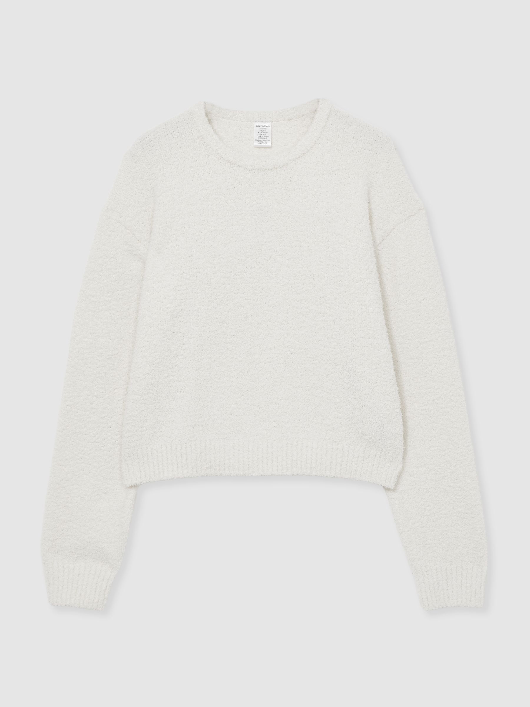 Calvin Klein Chenille Crew-Neck Jumper in Ivory - Image 2 of 6