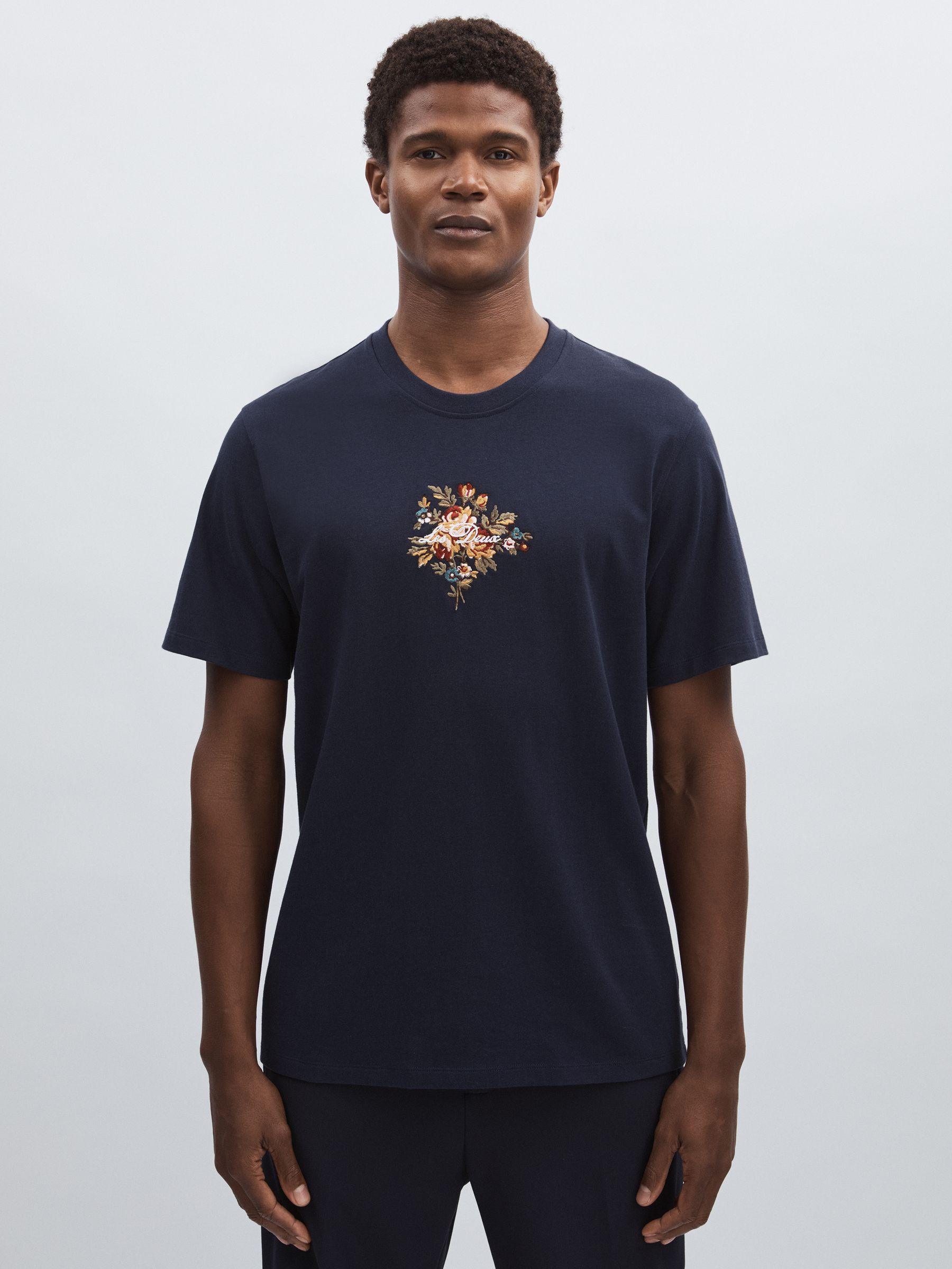Organic-Cotton Embroidered Logo T-Shirt in Navy - Image 1 of 6