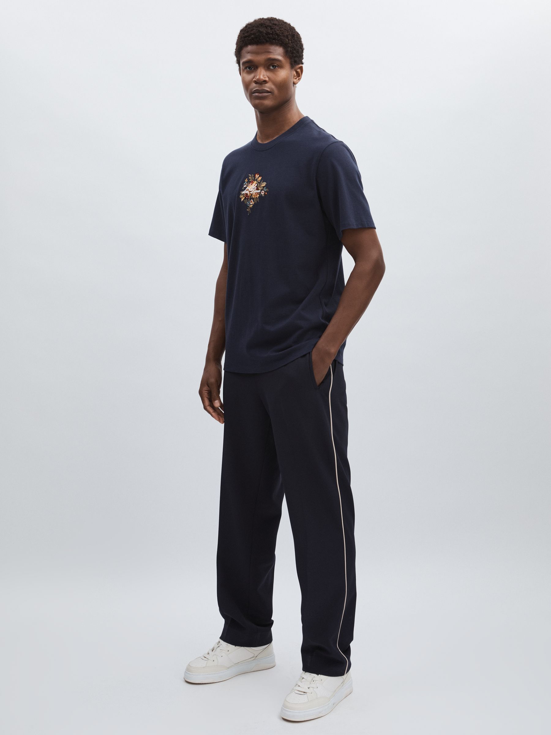 Organic-Cotton Embroidered Logo T-Shirt in Navy - Image 3 of 6