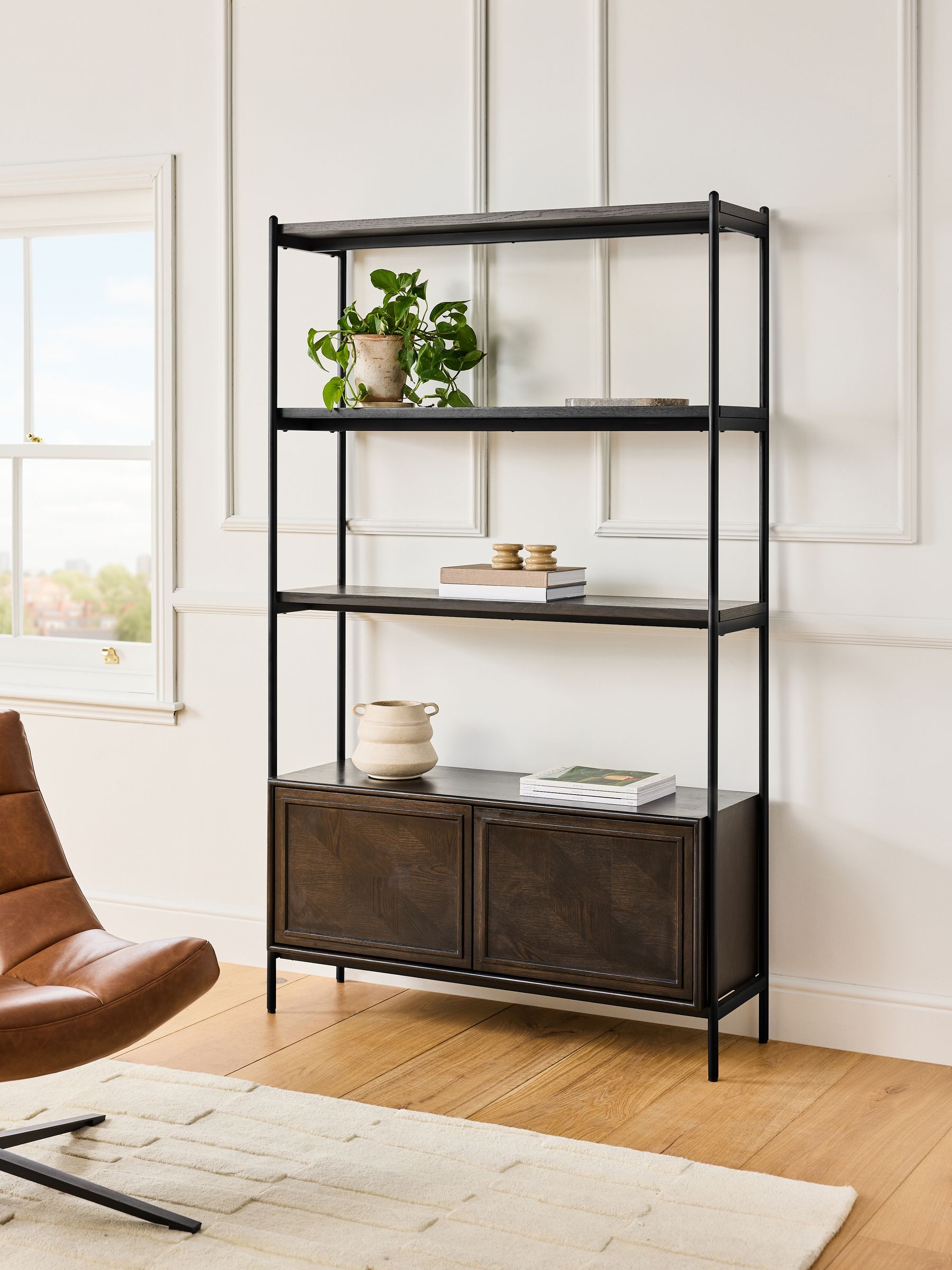 Jasper Conran London Dark Oak Aden Shelving Unit - Image 1 of 6