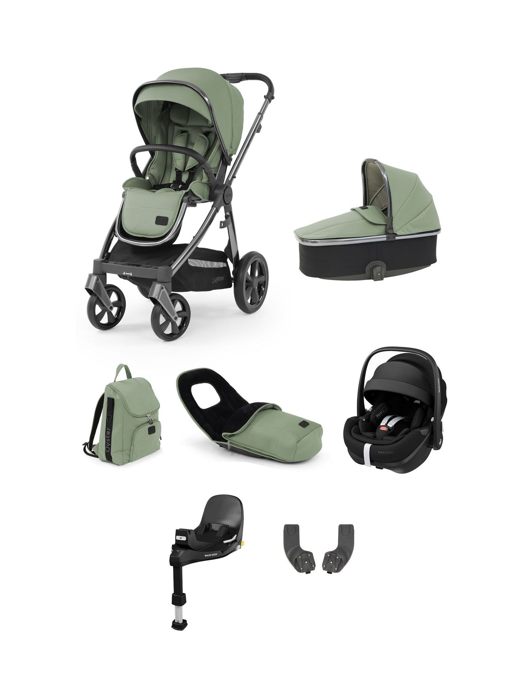 Oyster 3 7 Piece Spearmint Luxury Bundle with Maxi Cosi Pebble 360 Car Seat & Base - Image 1 of 6