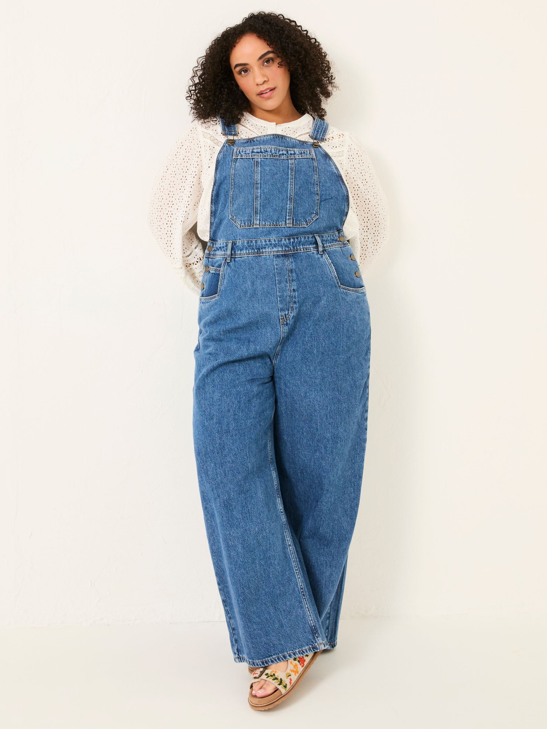 Alexa Denim Vintage Wide Leg Dungarees - Image 1 of 6