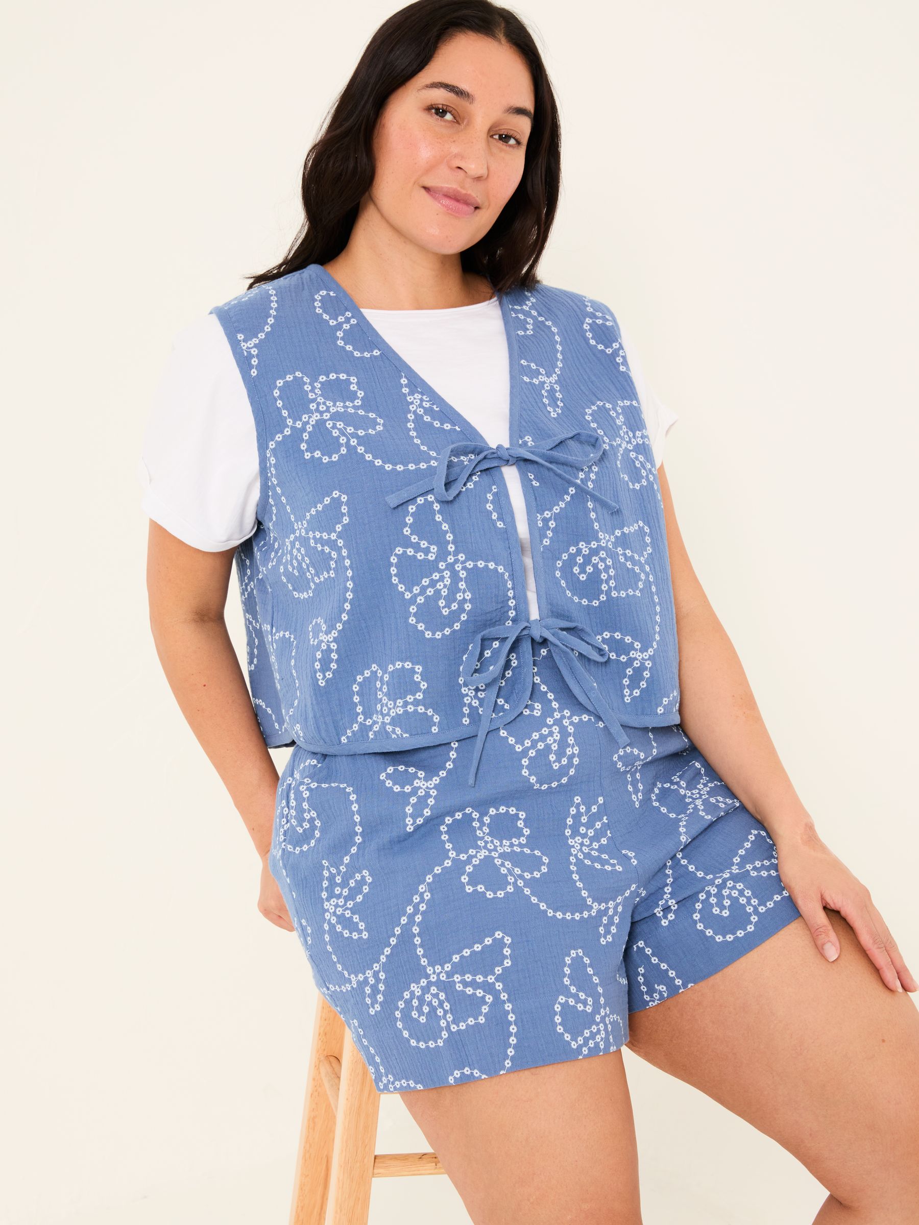Rosie Chambray Blue Printed Shorts - Image 9 of 11