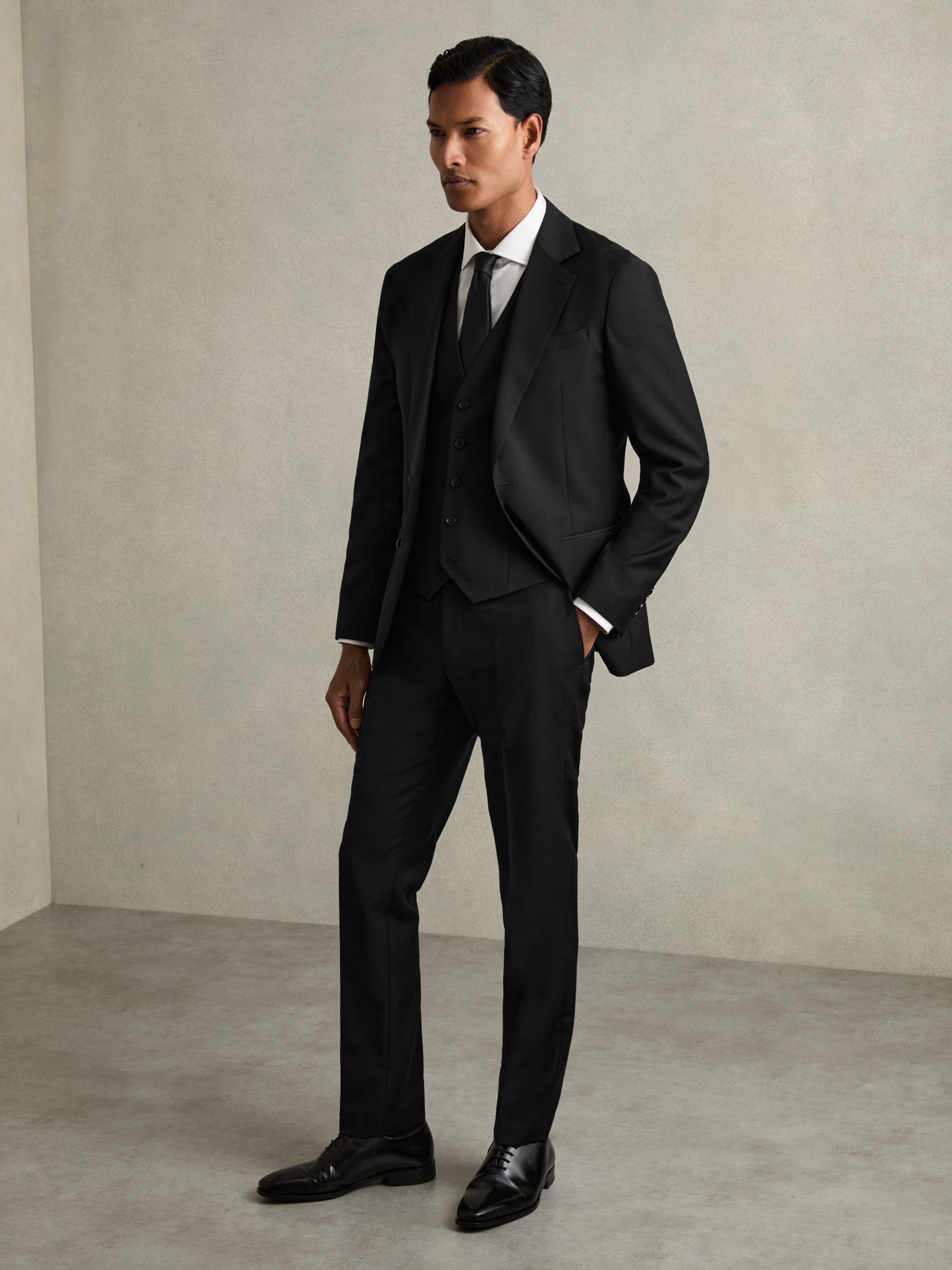 Slim-Fit Wool Suit Waistcoat in Black - Image 1 of 7