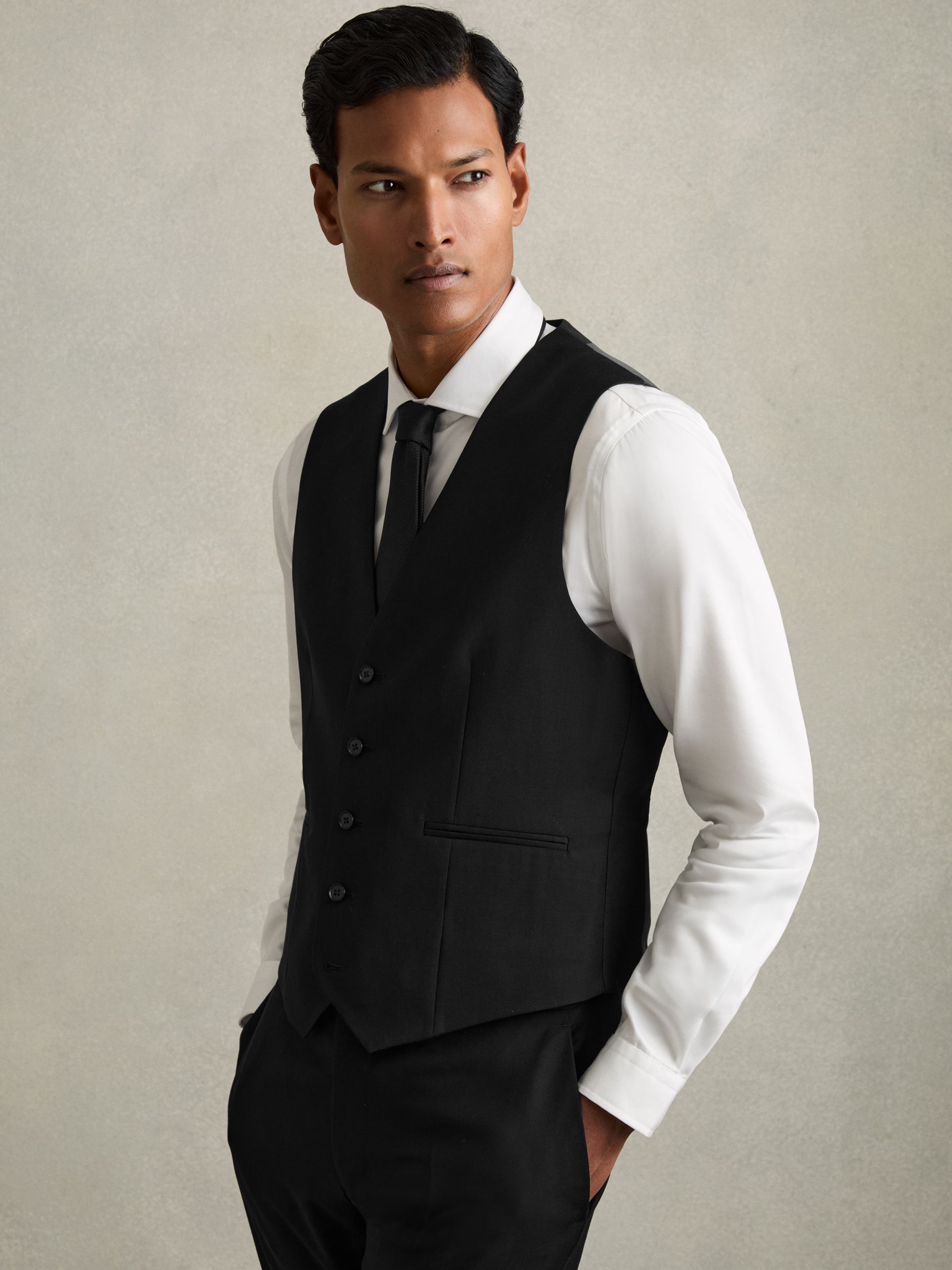 Slim-Fit Wool Suit Waistcoat in Black - Image 3 of 7