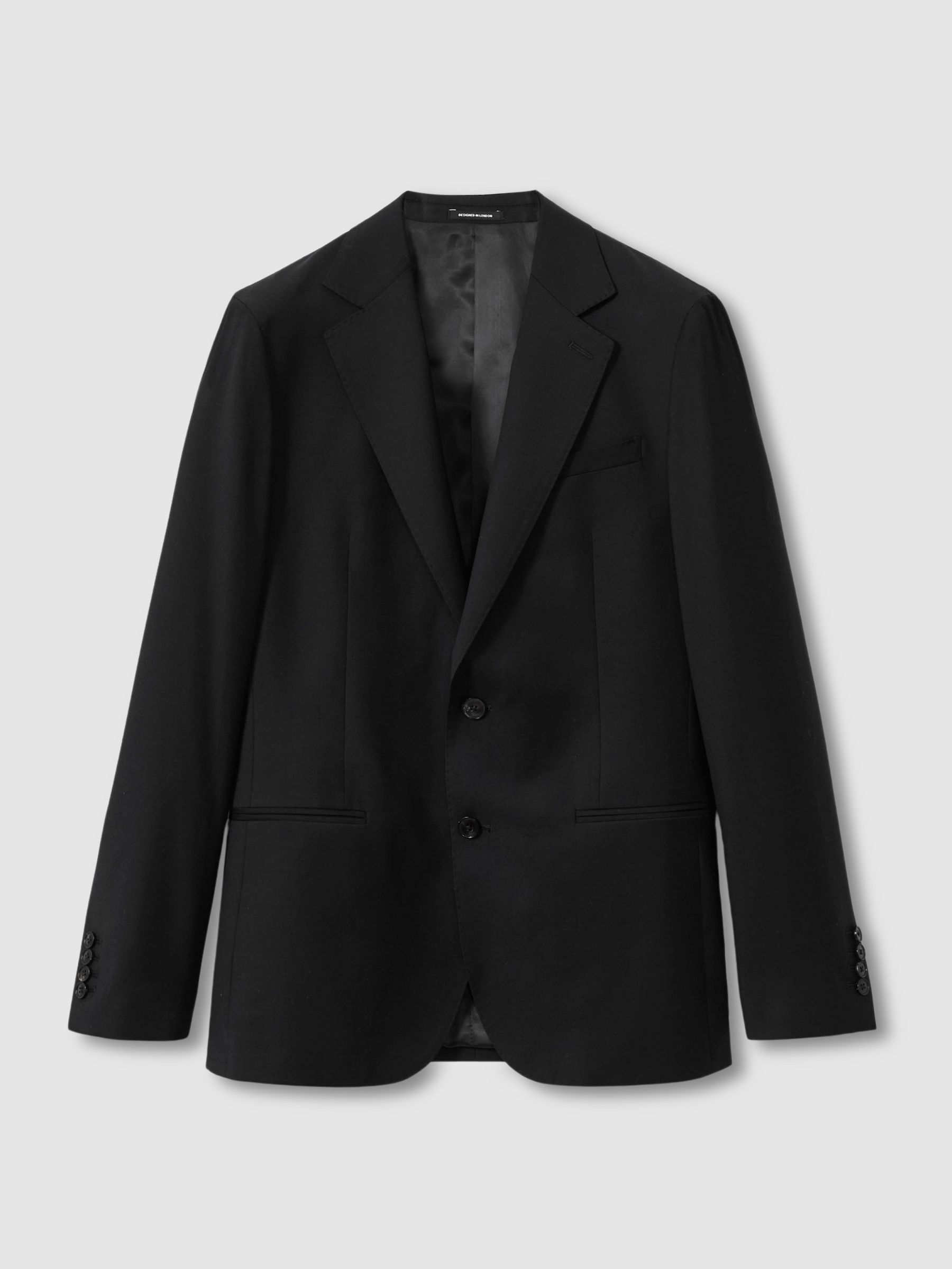 Slim-Fit Single Breasted Wool Suit Jacket in Black