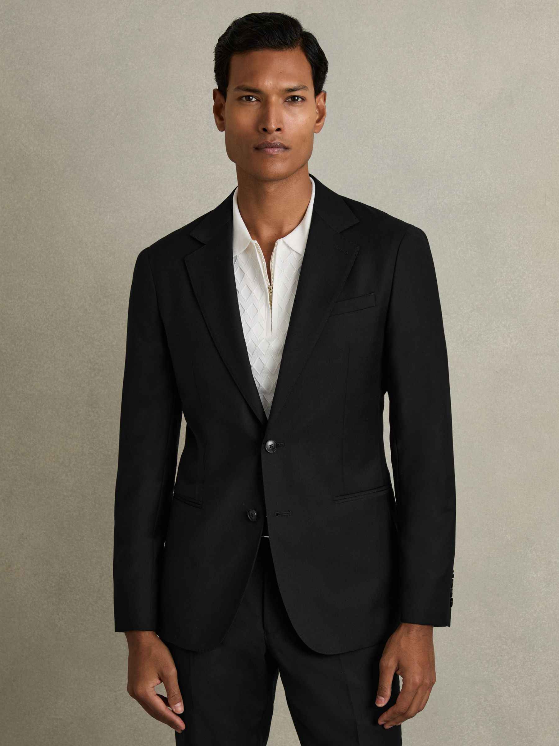 Slim-Fit Single Breasted Wool Suit Jacket in Black - image 2