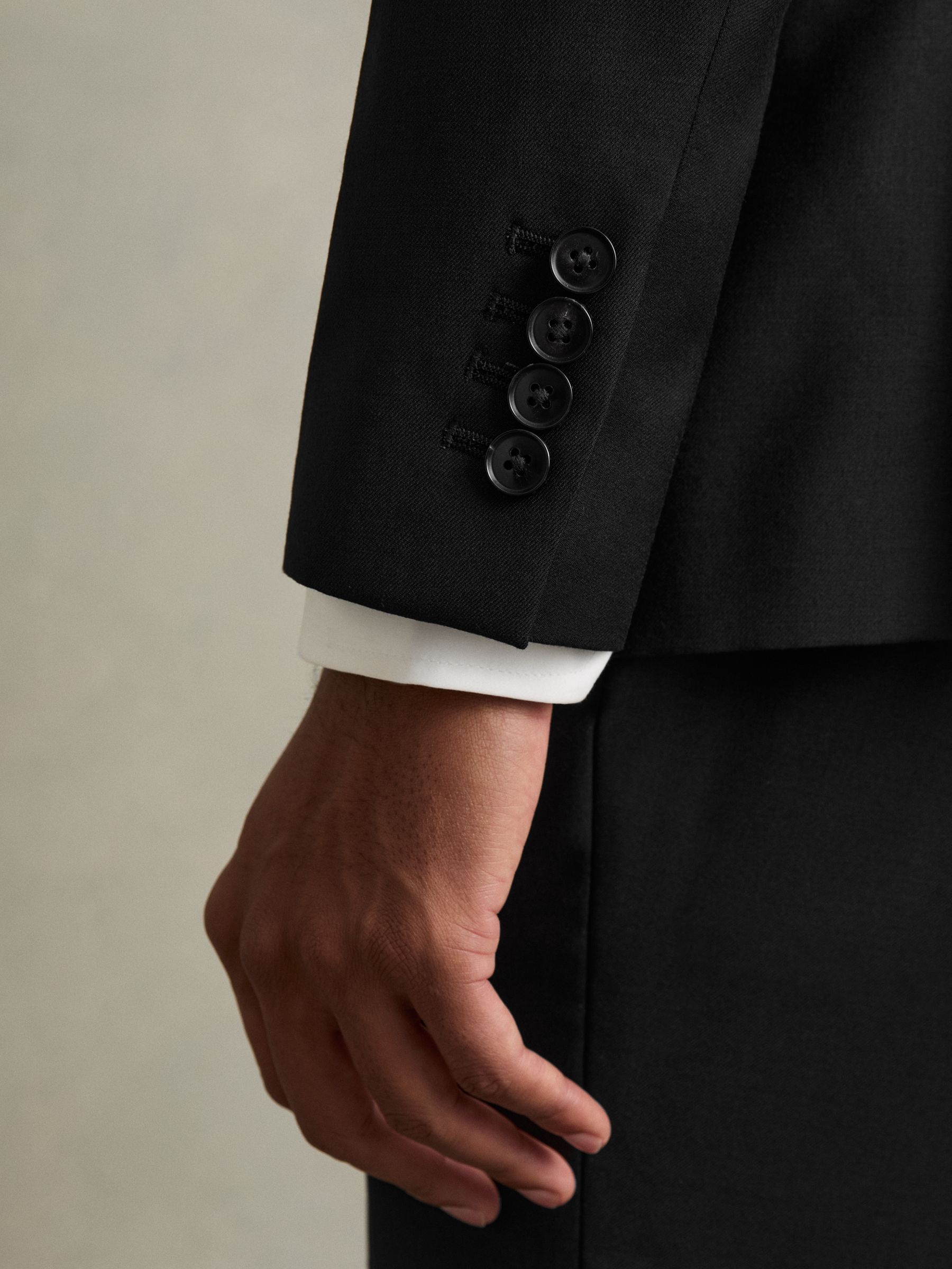 Slim-Fit Single Breasted Wool Suit Jacket in Black - Image 7 of 11